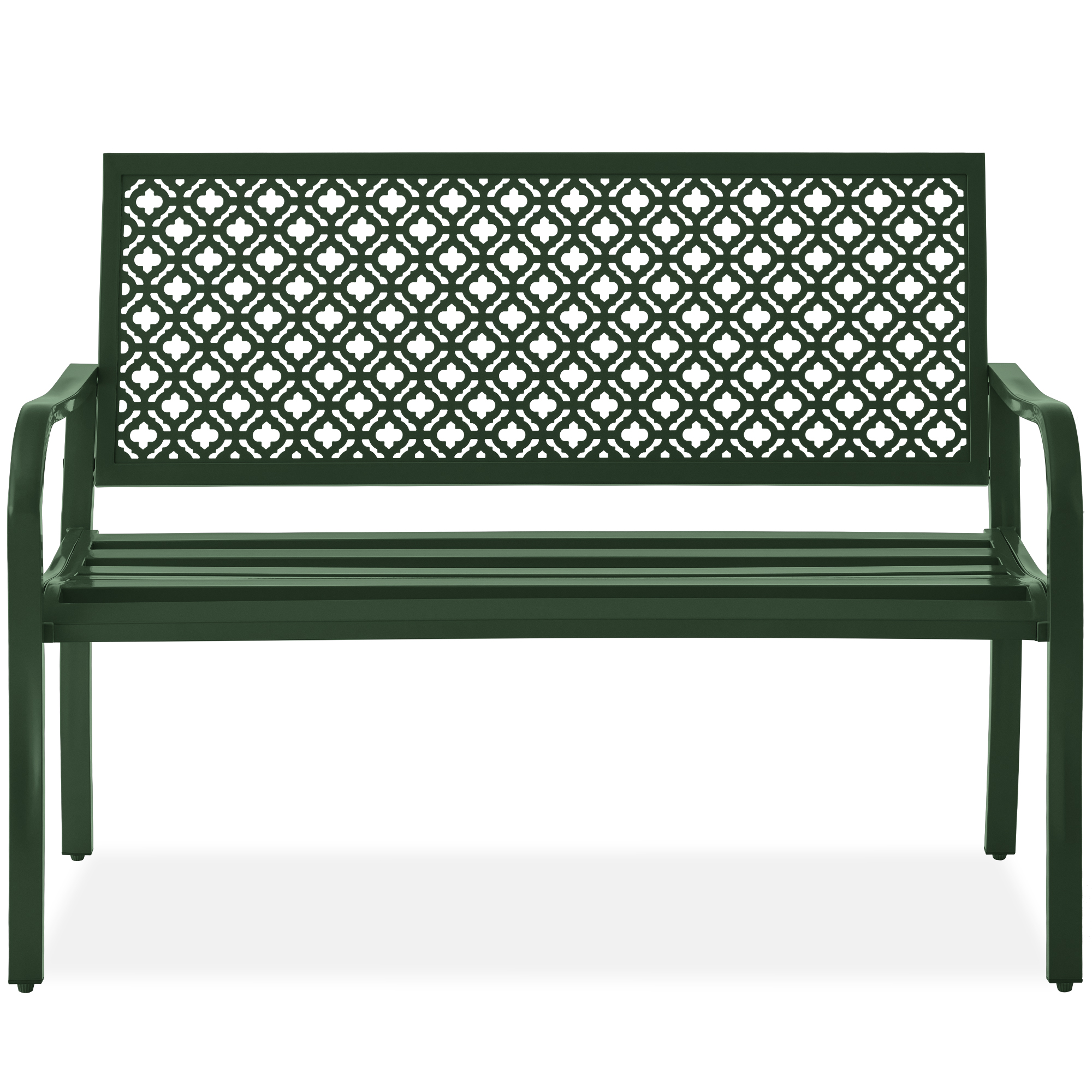 Indoor Outdoor Steel Garden Patio Porch Bench Furniture w/ Geometric Backrest, 790lb Capacity - Dark Green - Best Choice Products Online