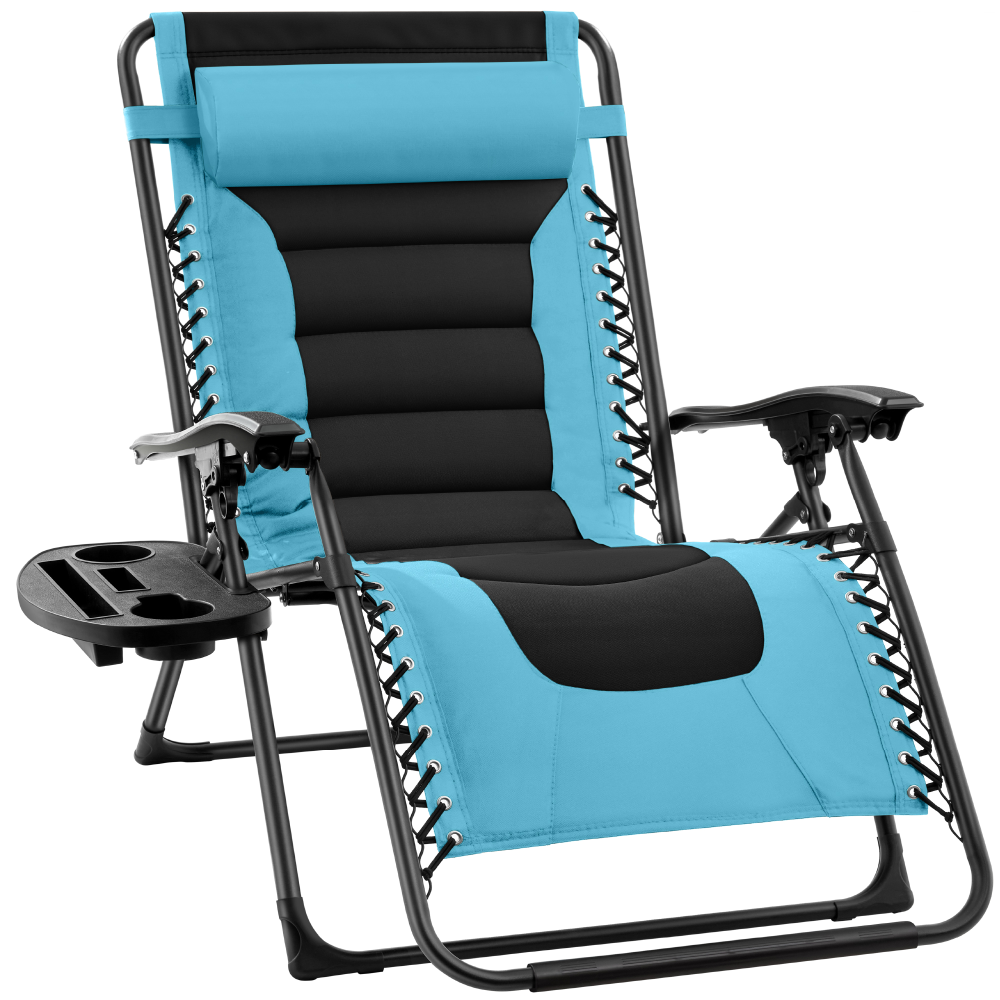 Oversized Padded Zero Gravity Chair, Folding Outdoor Patio Recliner w/ Side Tray - Light Blue/Black - Best Choice Products Online