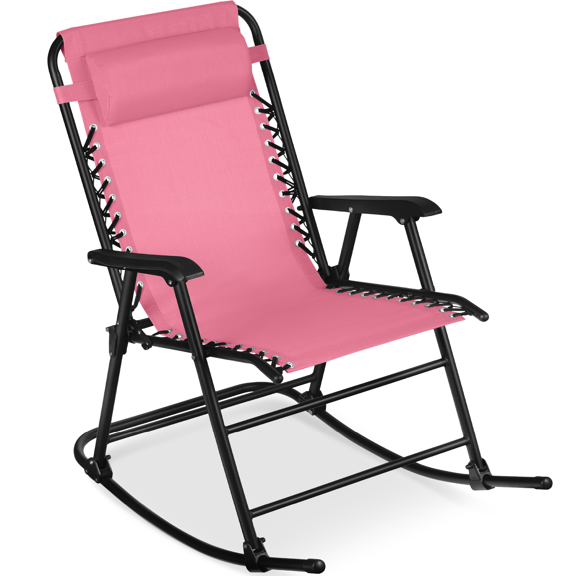 Folding Outdoor Zero Gravity Rocking Lounge Chair w/ Headrest Pillow - Pink - Best Choice Products Online