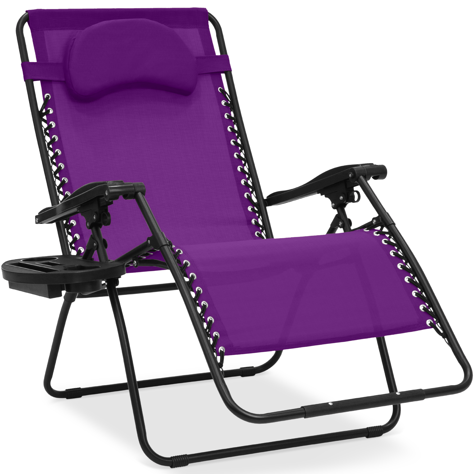 Oversized Zero Gravity Chair w/ Pillow, Cupholder, Folding Outdoor Lounge Recliner For Patio & Pool - Amethyst Purple - Best Choice Products Online