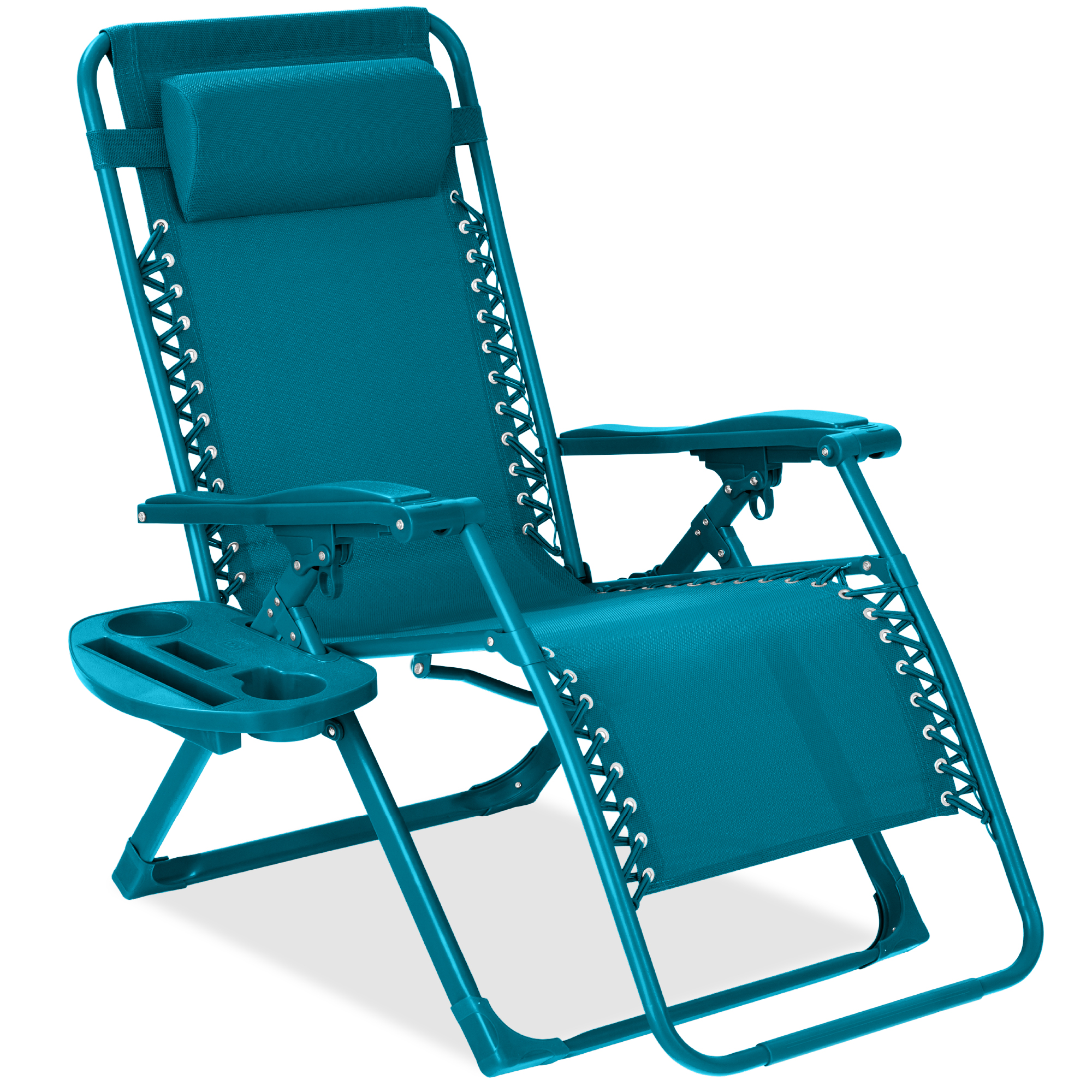 Zero Gravity Chair, Folding Patio Recliner w/ Side Tray, Headrest - Peacock - Best Choice Products Online