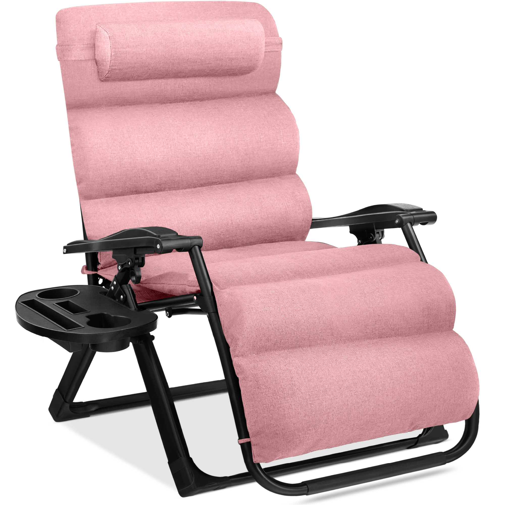 Oversized Zero Gravity Chair, Folding Outdoor Recliner w/ Removable Cushion, Side Tray - Pink - Best Choice Products Online