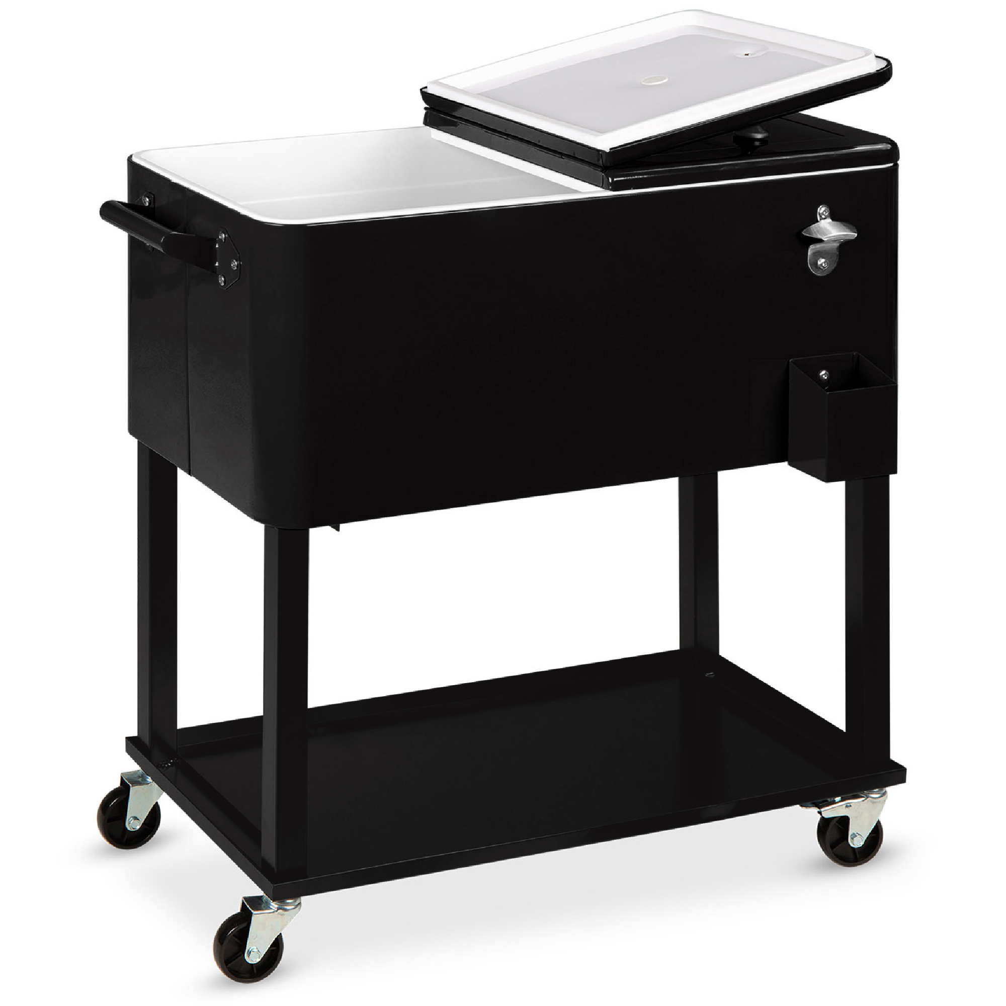 80qt Steel Rolling Cooler Cart w/ Bottle Opener, Catch Tray, Drain Plug, Locking Wheels - Black - Best Choice Products Online