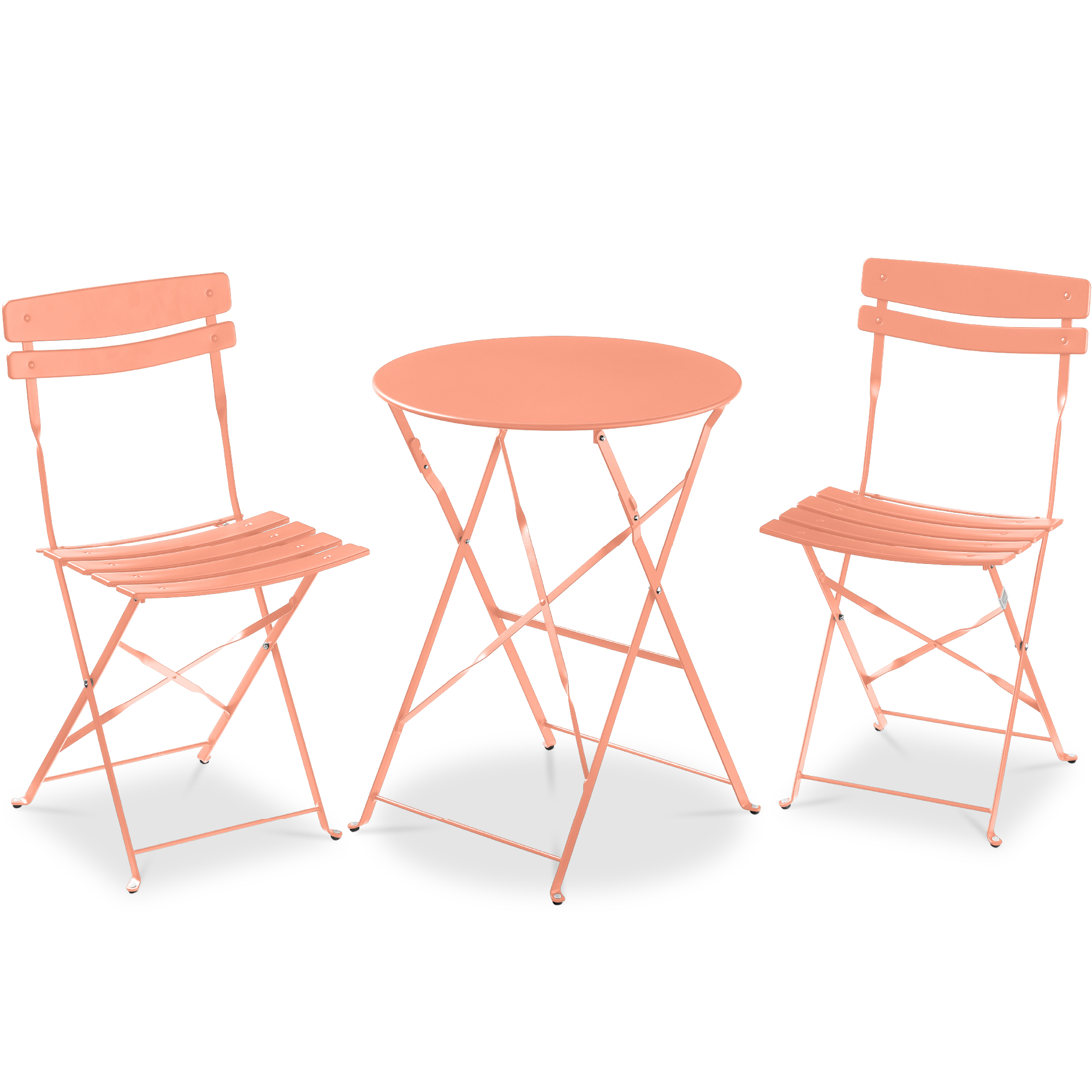 3-Piece Bistro Set, Folding Patio Furniture w/ 2 Chairs & Table - Coral - Best Choice Products Online