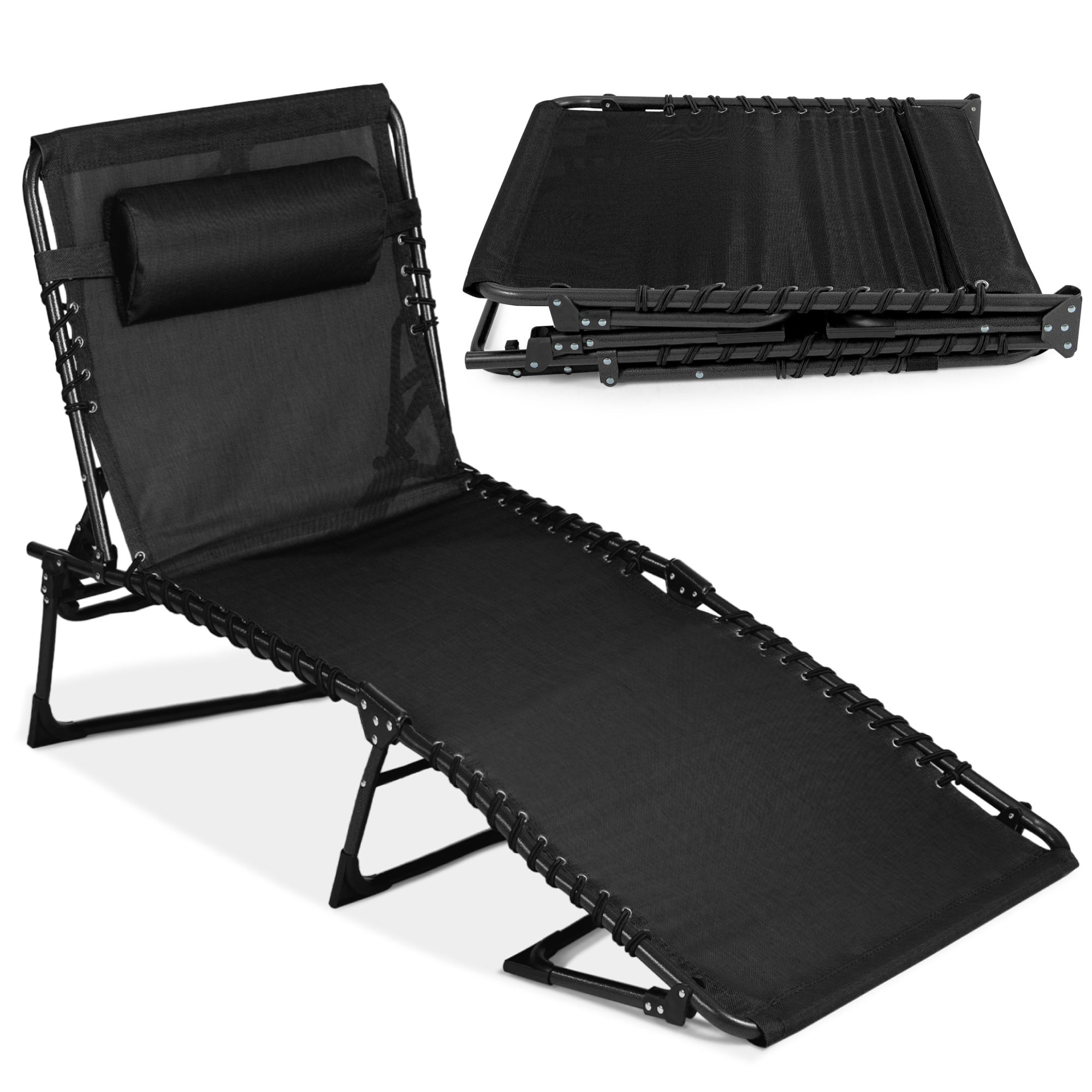 Patio Chaise Lounge Chair, Outdoor Portable Adjustable Folding Pool Recliner w/ Pillow - Black - Best Choice Products Online