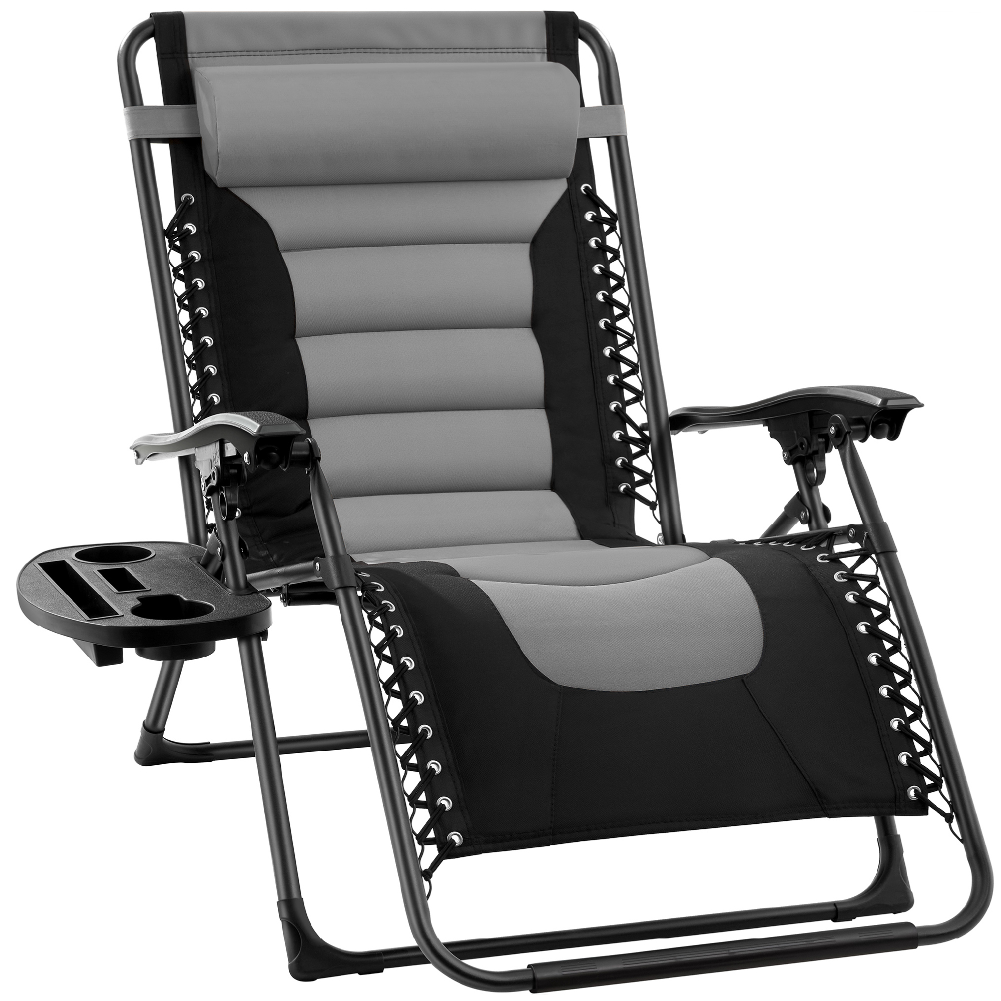 Oversized Padded Zero Gravity Chair, Folding Outdoor Patio Recliner w/ Headrest, Side Tray - Gray - Best Choice Products Online