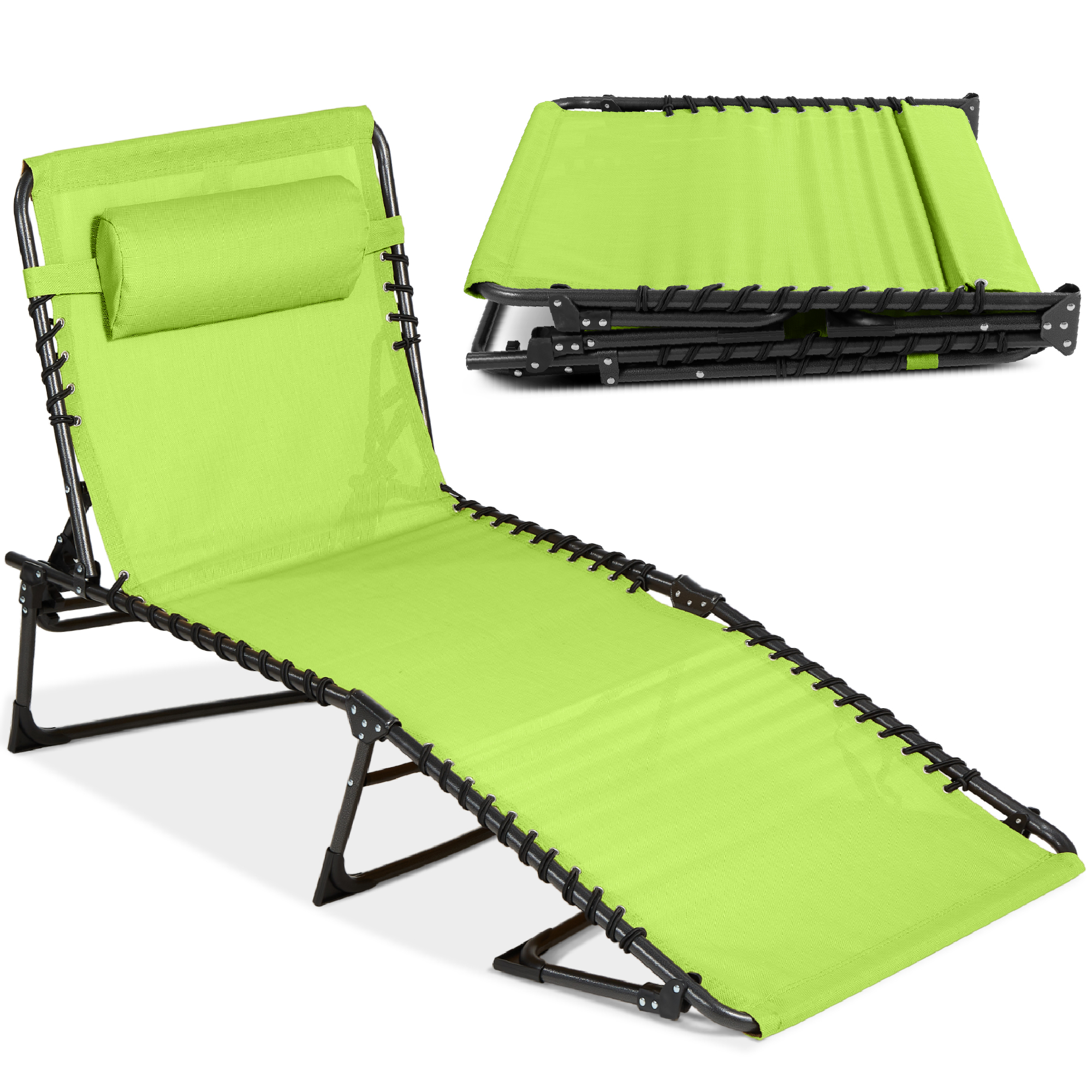 Patio Chaise Lounge Chair, Outdoor Portable Adjustable Pool Recliner w/ Pillow - Lime Green - Best Choice Products Online
