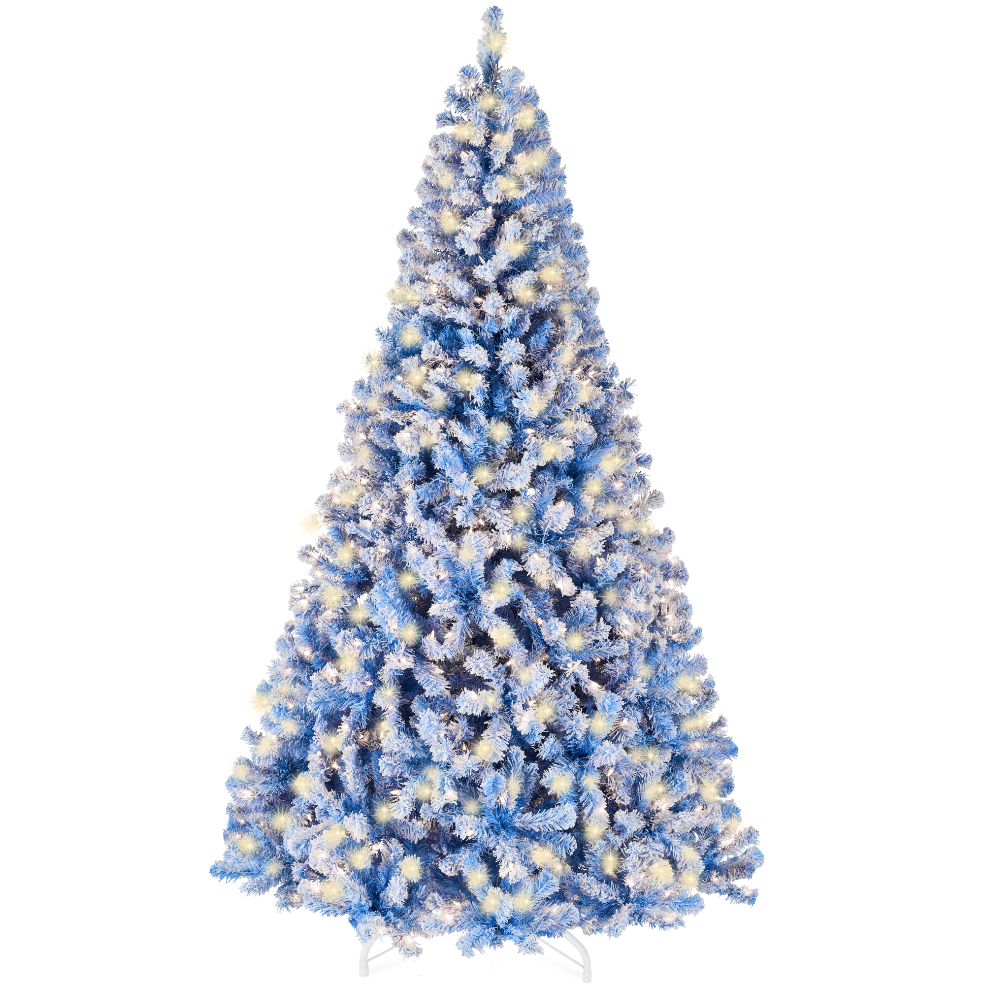 9ft Blue Pre-Lit Christmas Pine Tree w/ Flocked Branches, 900 Warm-White Lights - Best Choice Products Online