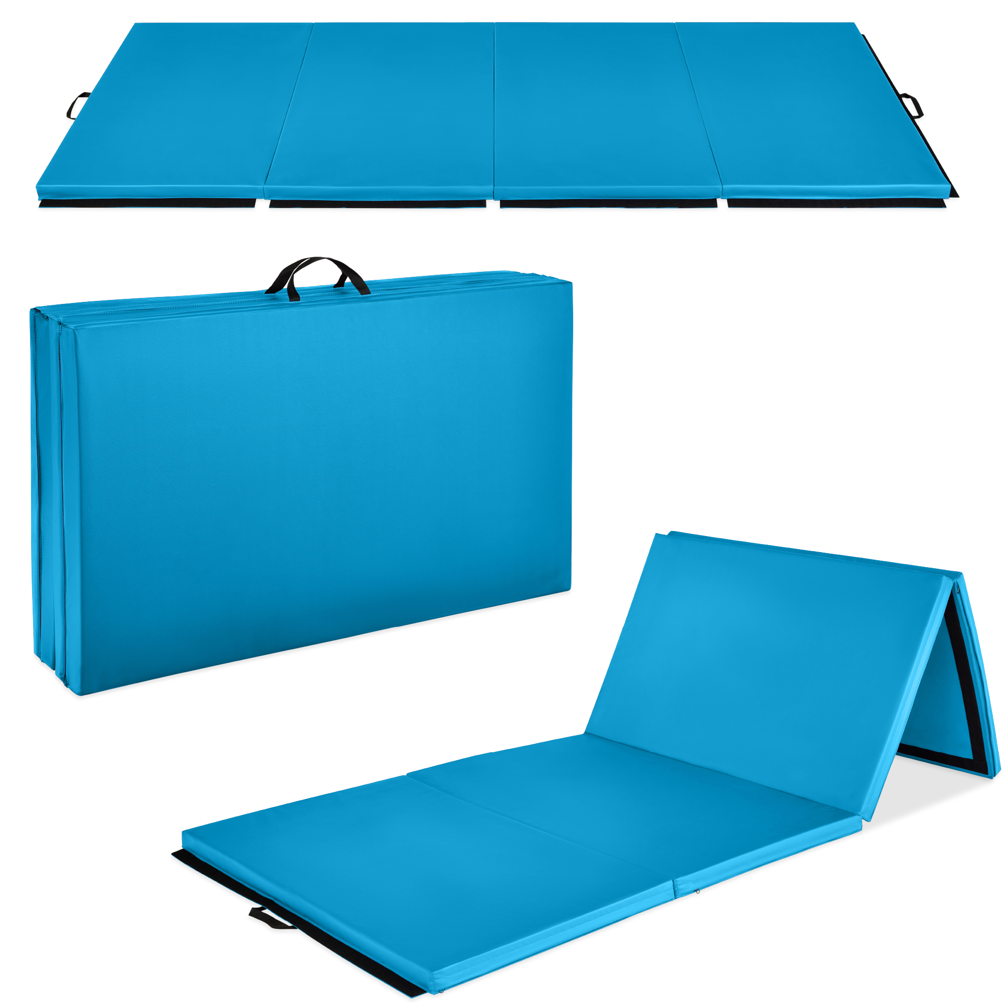 Folding Gymnastics Mat 4-Panel Exercise Workout Fitness Floor Mat w/ Handles, 10ftx4ftx2in - Blue - Best Choice Products Online