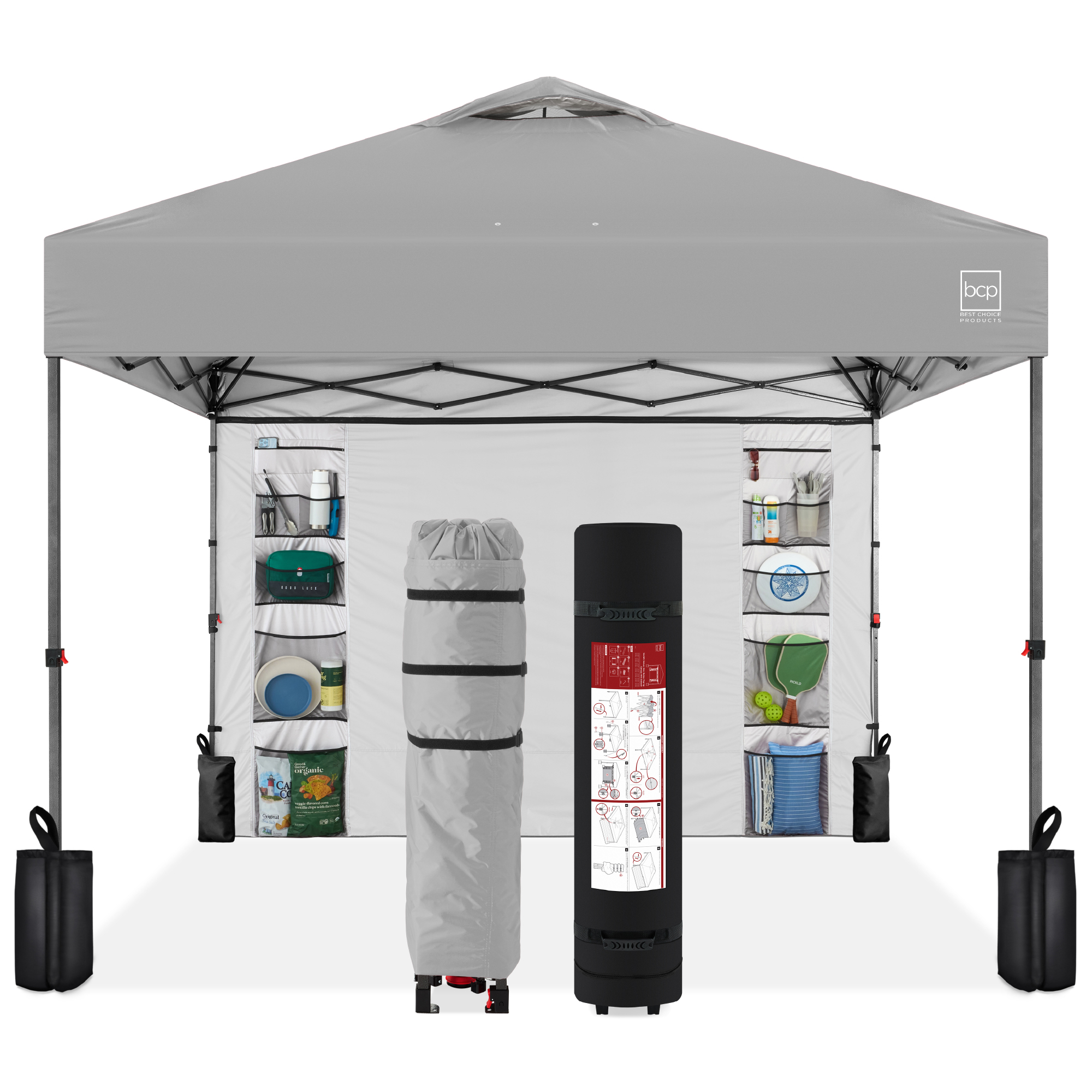 10x10ft Easy Setup Pop Up Canopy, Portable Tent w/ Side Wall, 1-Button Push, Case - Silver - Best Choice Products Online