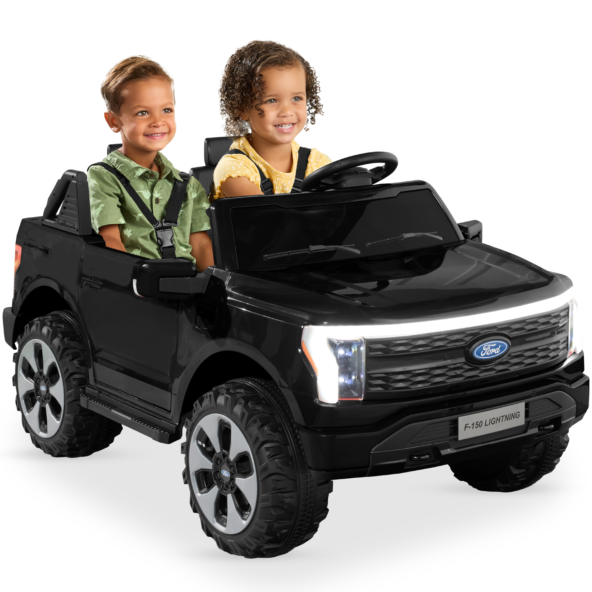 Kids 24V Ride On Truck Officially Licensed Ford Lightning w/ Remote, LED Lights, 2 Speeds - Black - Best Choice Products Online