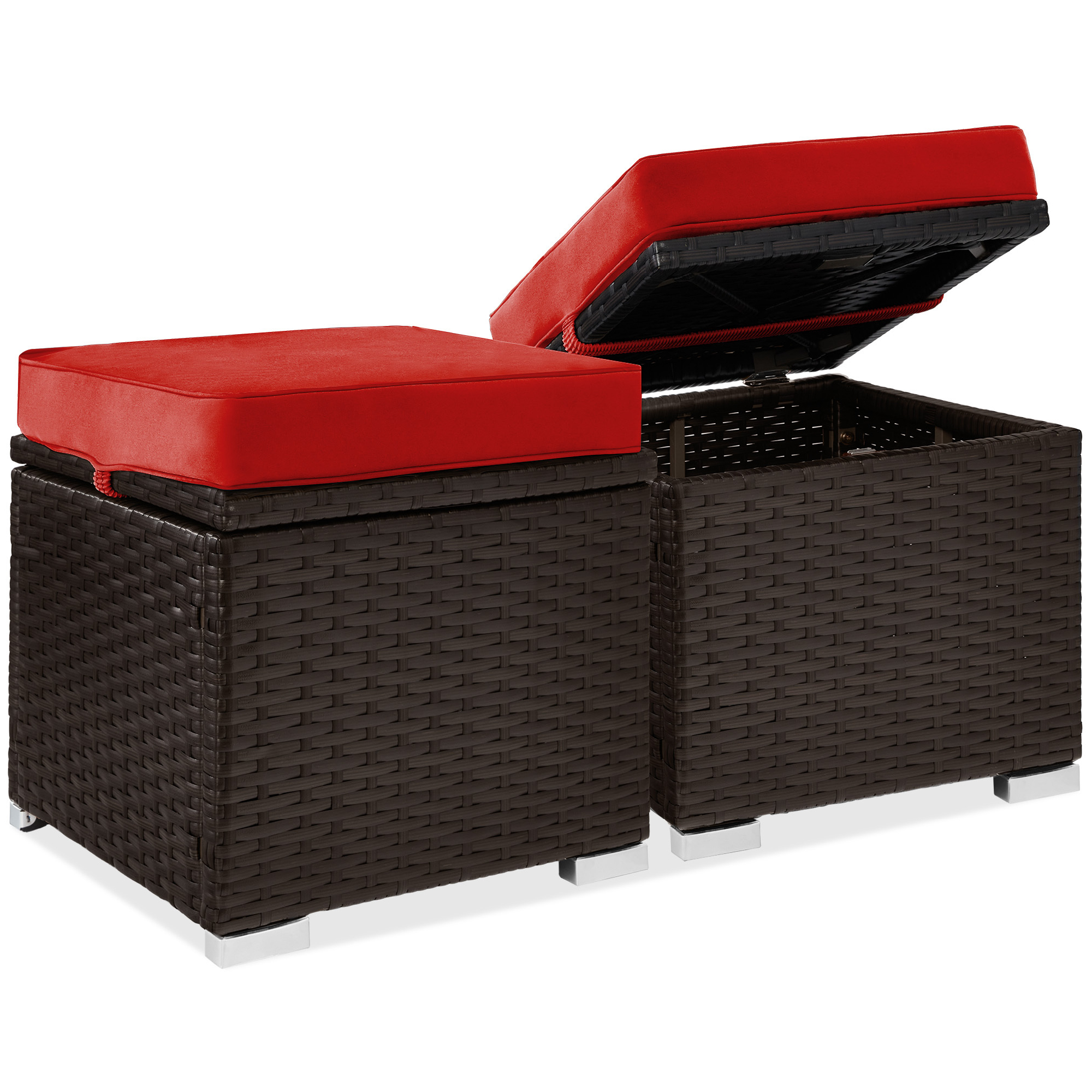 2 Wicker Ottomans, Multipurpose Storage Furniture w/ Removable Cushions, Steel Frame - Red/Brown - Best Choice Products Online