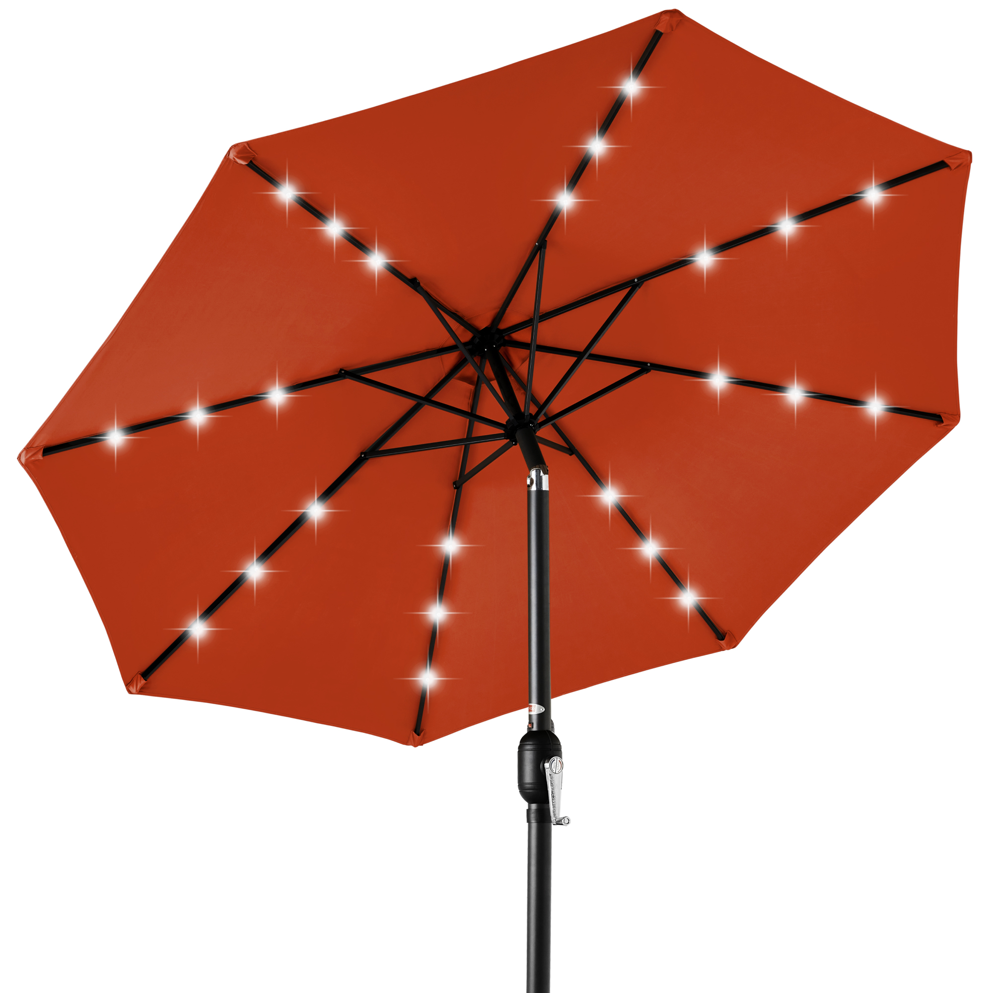 10ft Solar LED Lighted Patio Umbrella w/ Tilt Adjustment, UV-Resistant Fabric - Rust - Best Choice Products Online