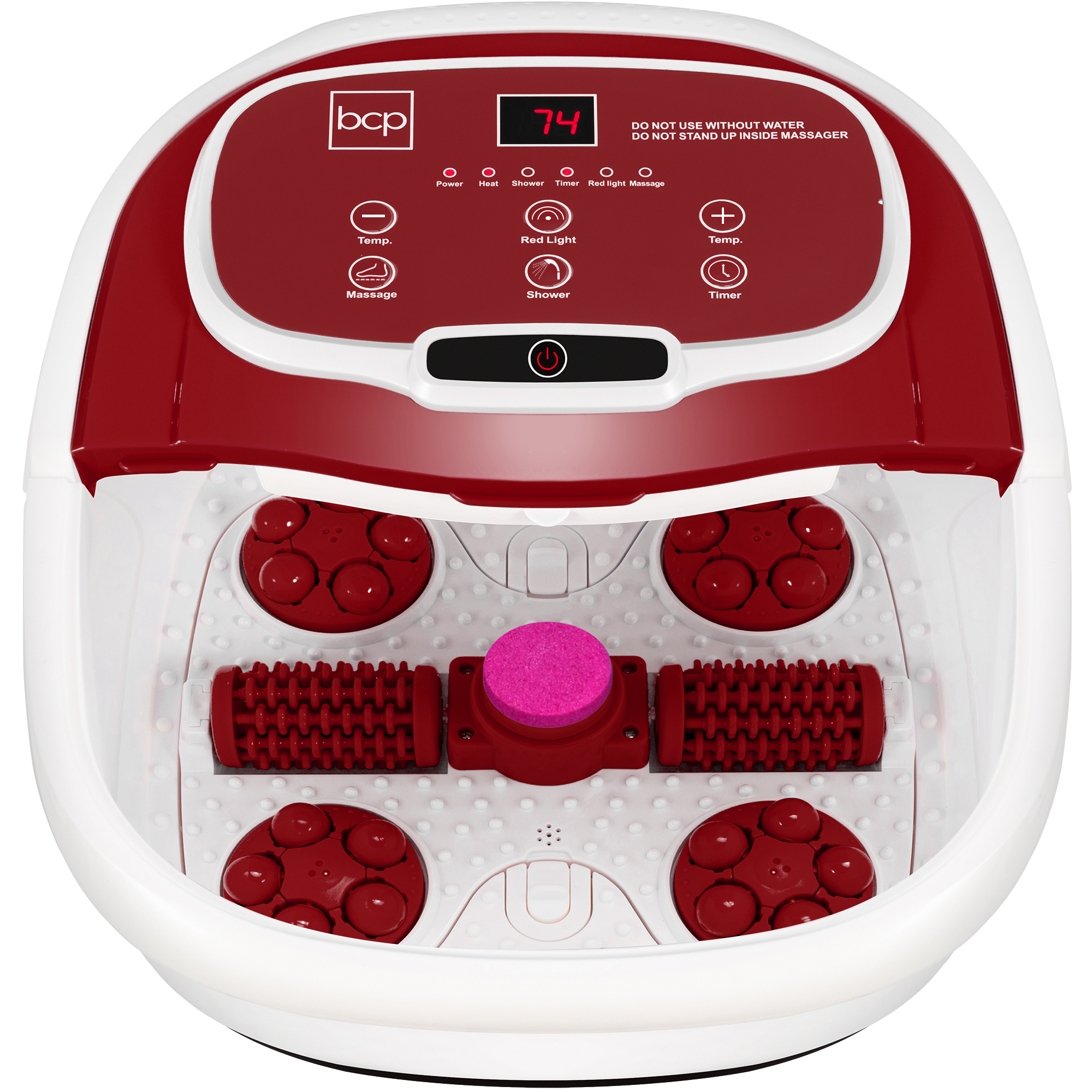 Massagers - Shiatsu Foot Bath Massage Spa w/ Pumice Stone, Waterfall, Massage Rollers, Acupuncture Points, Adjustable Timer & Heat - Burgundy
