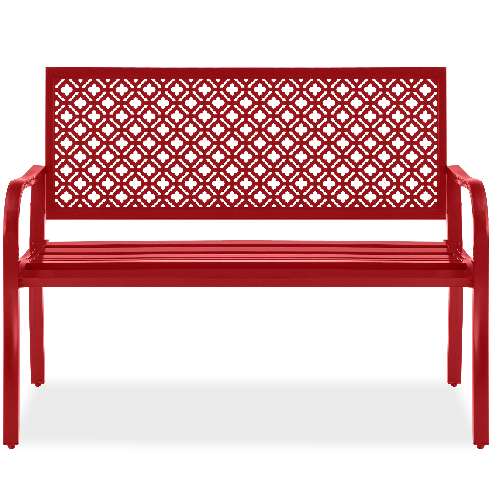 Indoor Outdoor Steel Garden Patio Porch Bench Furniture w/ Geometric Backrest, 790lb Capacity - Rose Red - Best Choice Products Online