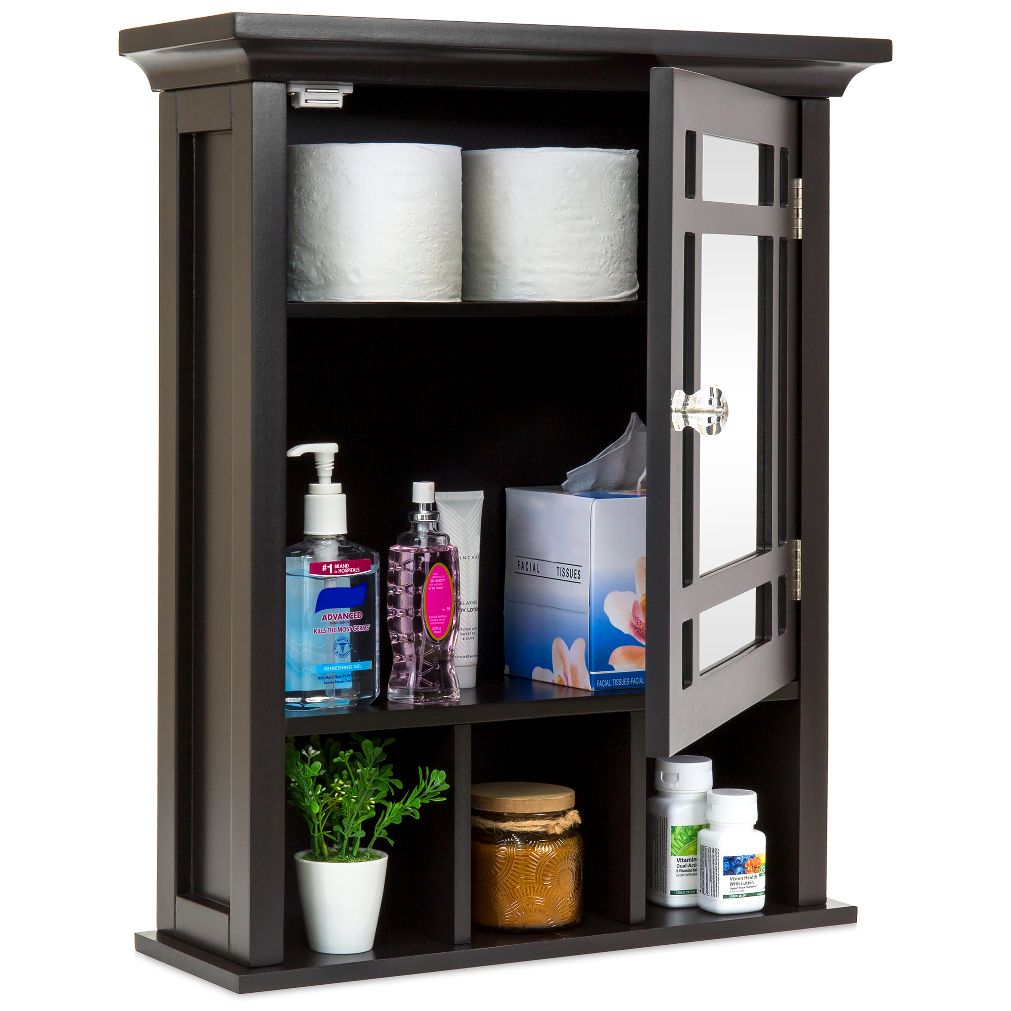 Best Choice Products Home Bathroom Vanity Mirror Wall Organizational Storage Cabinet - Espresso