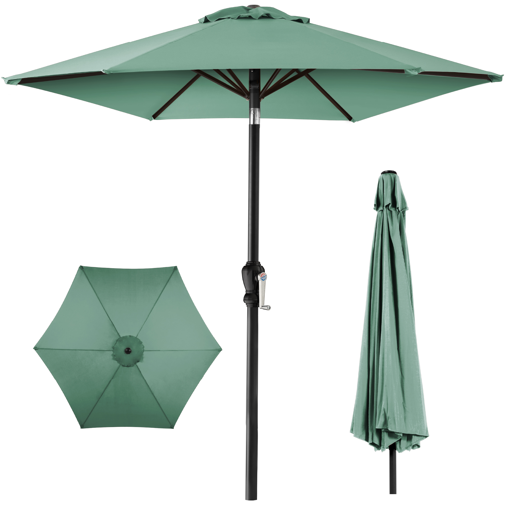 10ft Outdoor Steel Market Patio Umbrella w/ Crank, Tilt Push Button, 6 Ribs - Seaglass - Best Choice Products Online