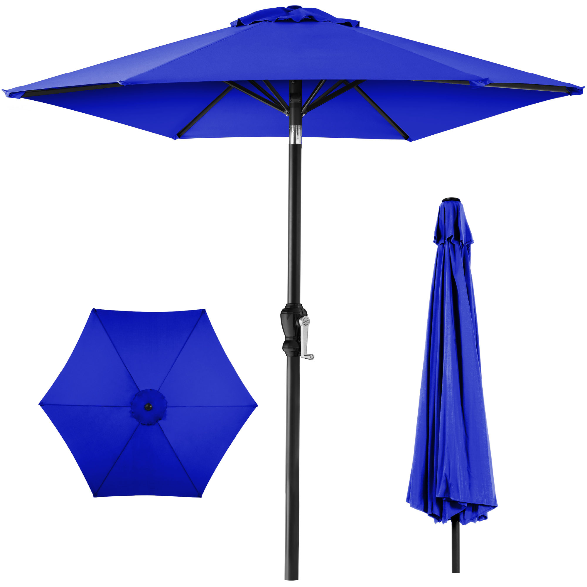 10ft Outdoor Steel Market Patio Umbrella w/ Crank, Tilt Push Button, 6 Ribs - Resort Blue - Best Choice Products Online