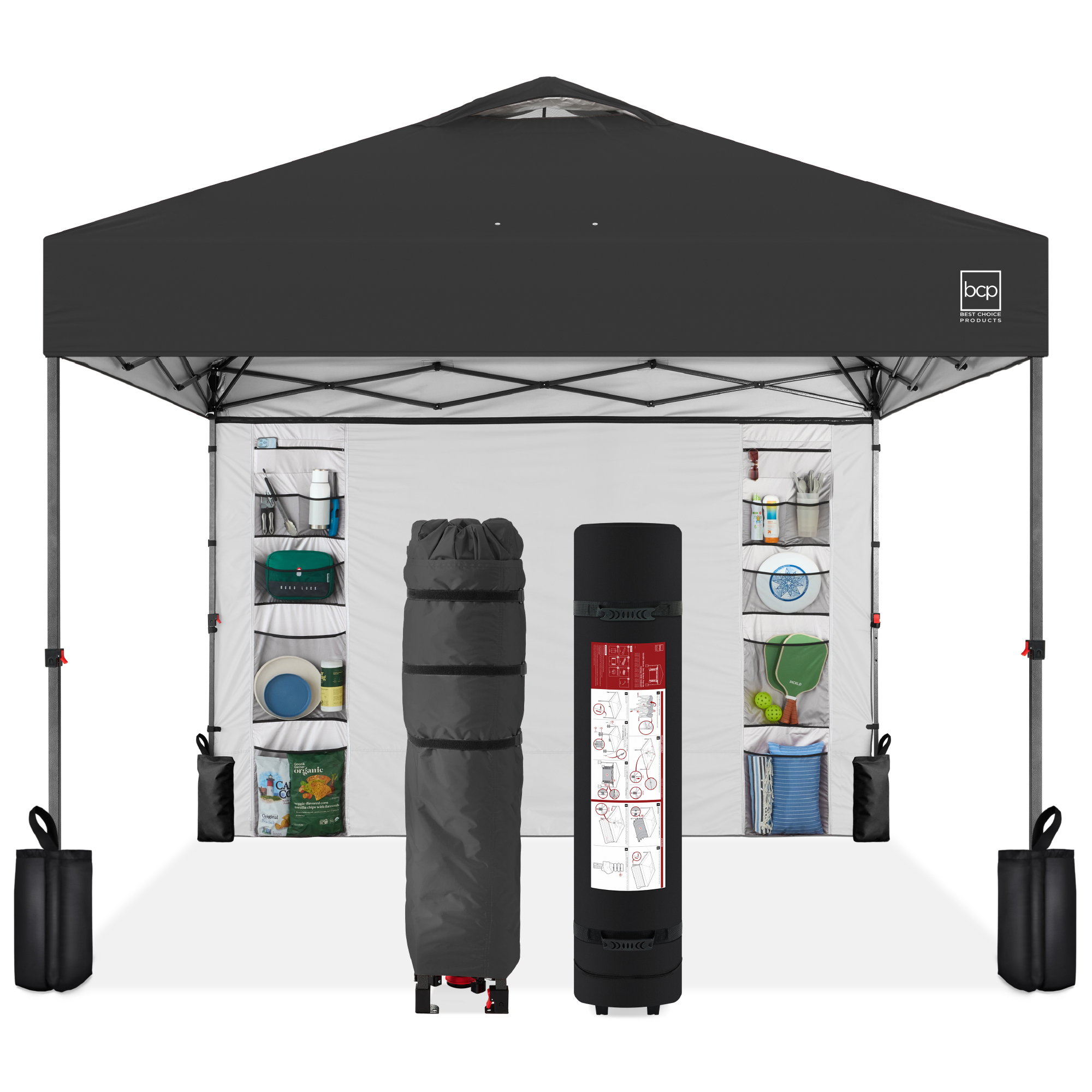10x10ft Easy Setup Pop Up Canopy, Portable Tent w/ Side Wall, 1-Button Push, Case - Gray - Best Choice Products Online