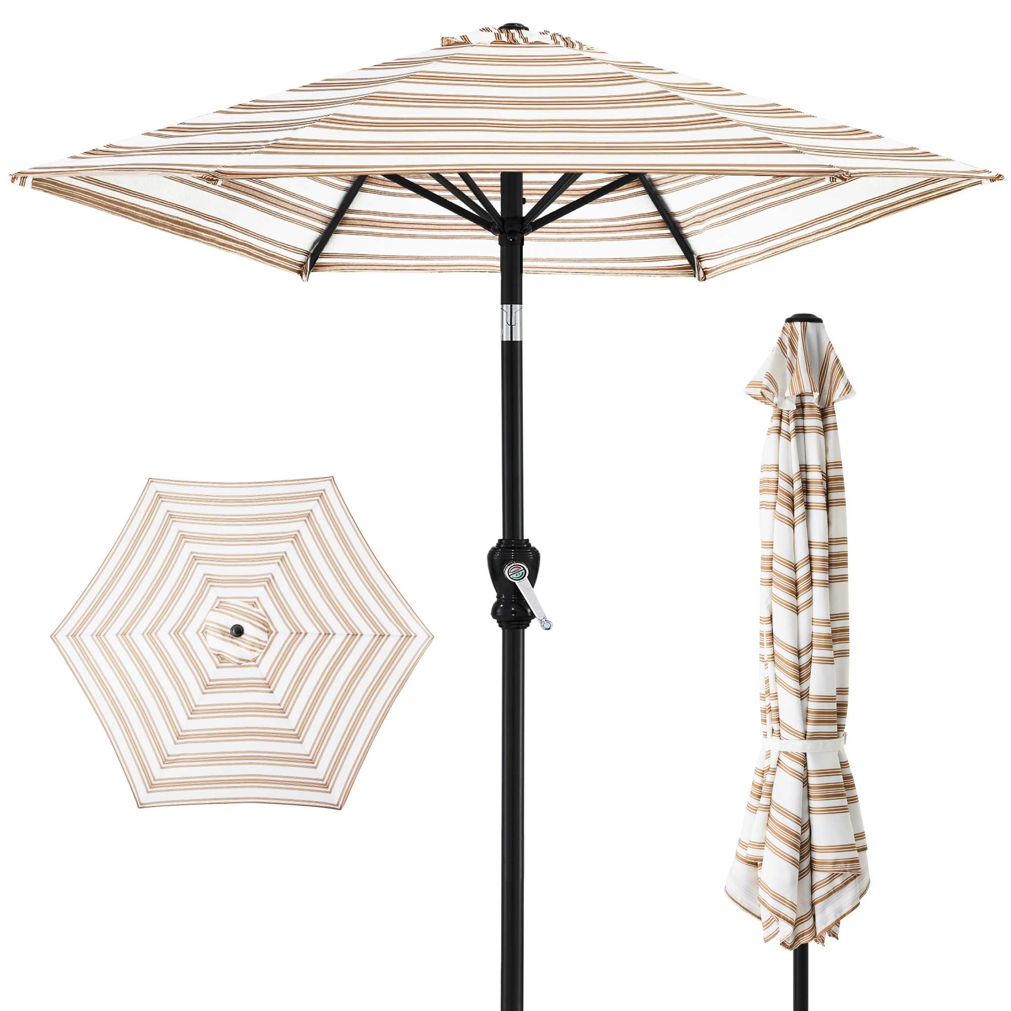 10ft Outdoor Steel Market Patio Umbrella w/ Crank, Tilt Push Button, 6 Ribs - Striped Tan - Best Choice Products Online