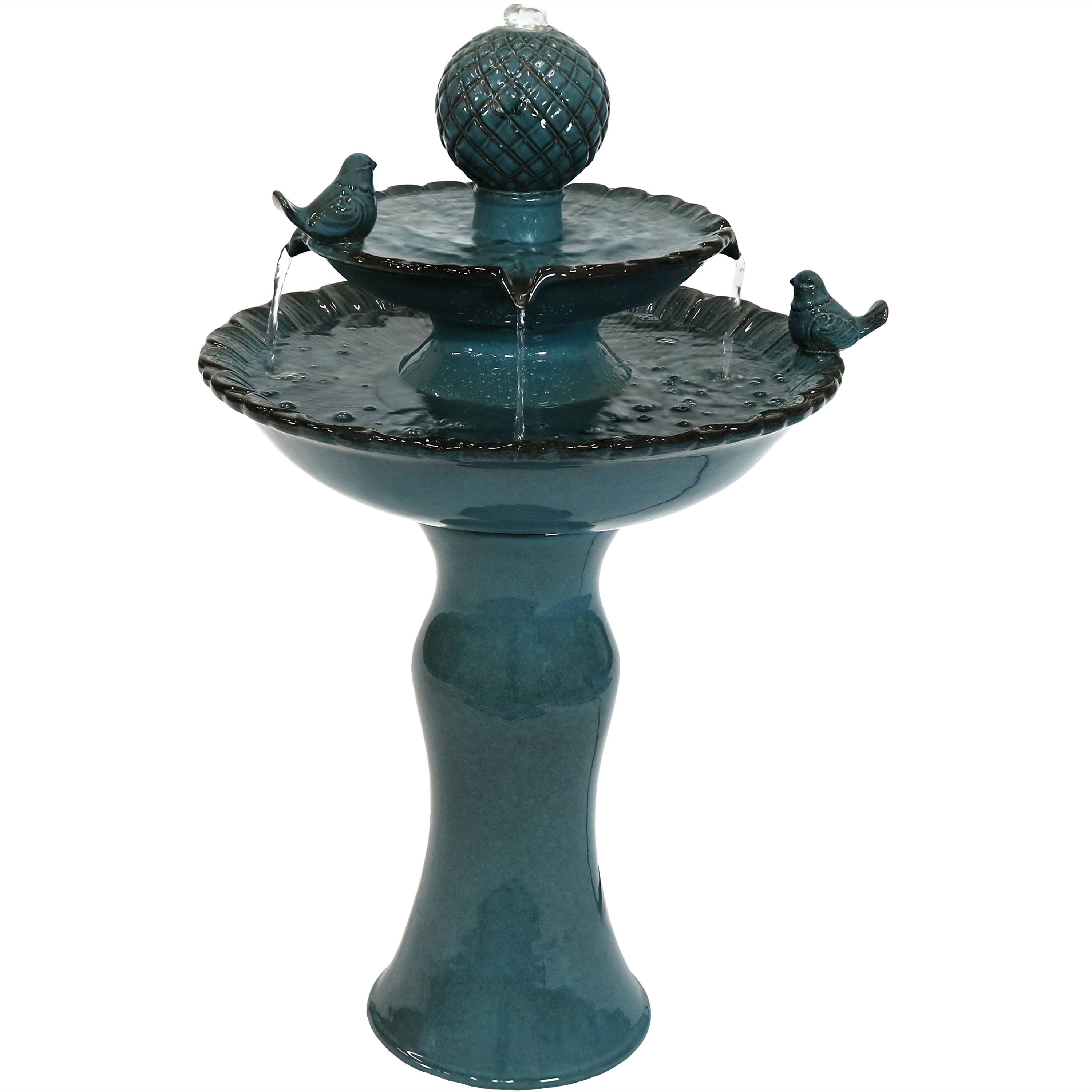 Sunnydaze 2-Tier Resting Birds Ceramic Outdoor Water Fountain - 27-Inch