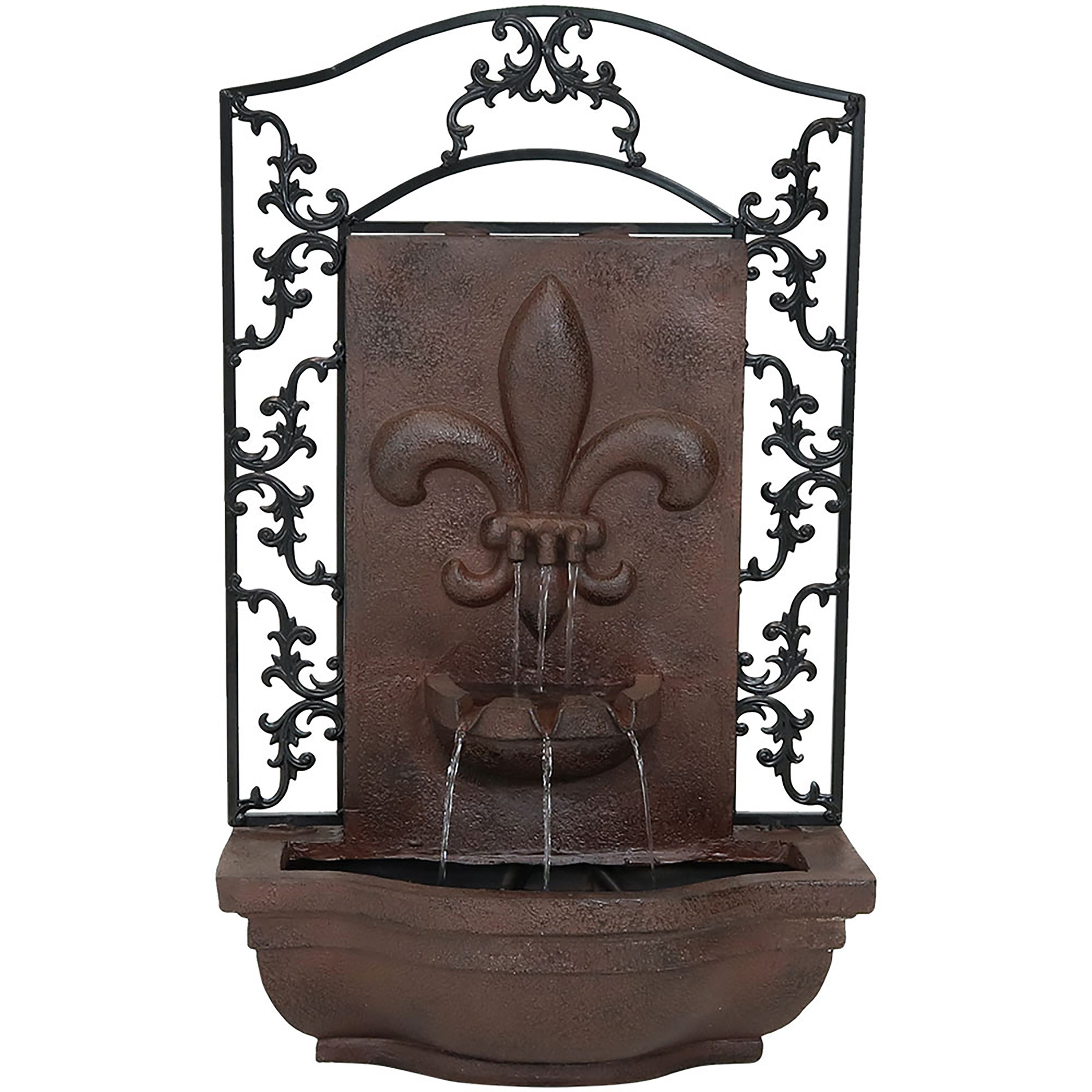 Sunnydaze French Lily Solar Outdoor Wall Fountain, Includes Solar Pump and Panel, Iron, Solar with Battery Backup Feature