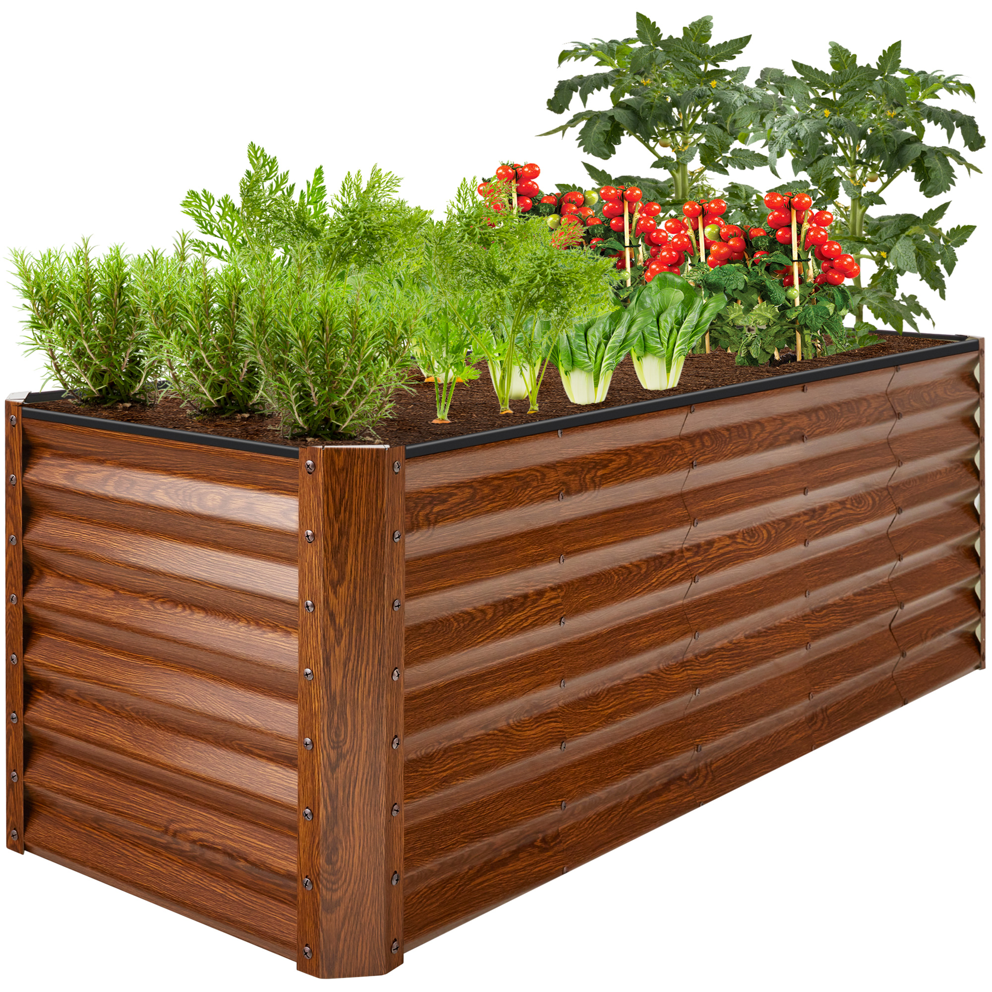 Raised Metal Garden Bed Outdoor Planter Box For Vegetables, Flowers, Herbs, Succulents, 8x2x2ft - Wood Grain - Best Choice Products Online