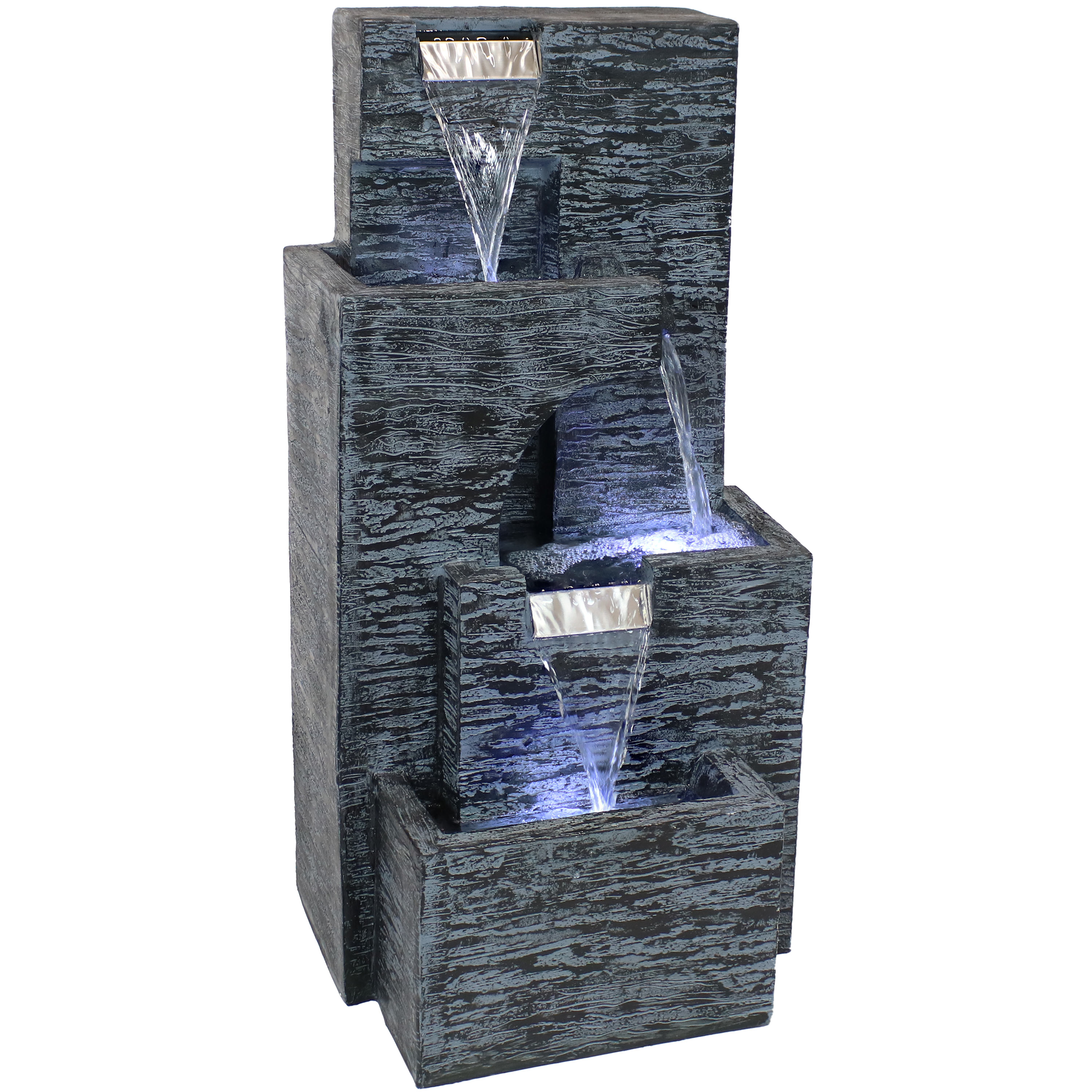 Sunnydaze Contemporary Cascading Tower Water Fountain with LED Lights - 32-Inch