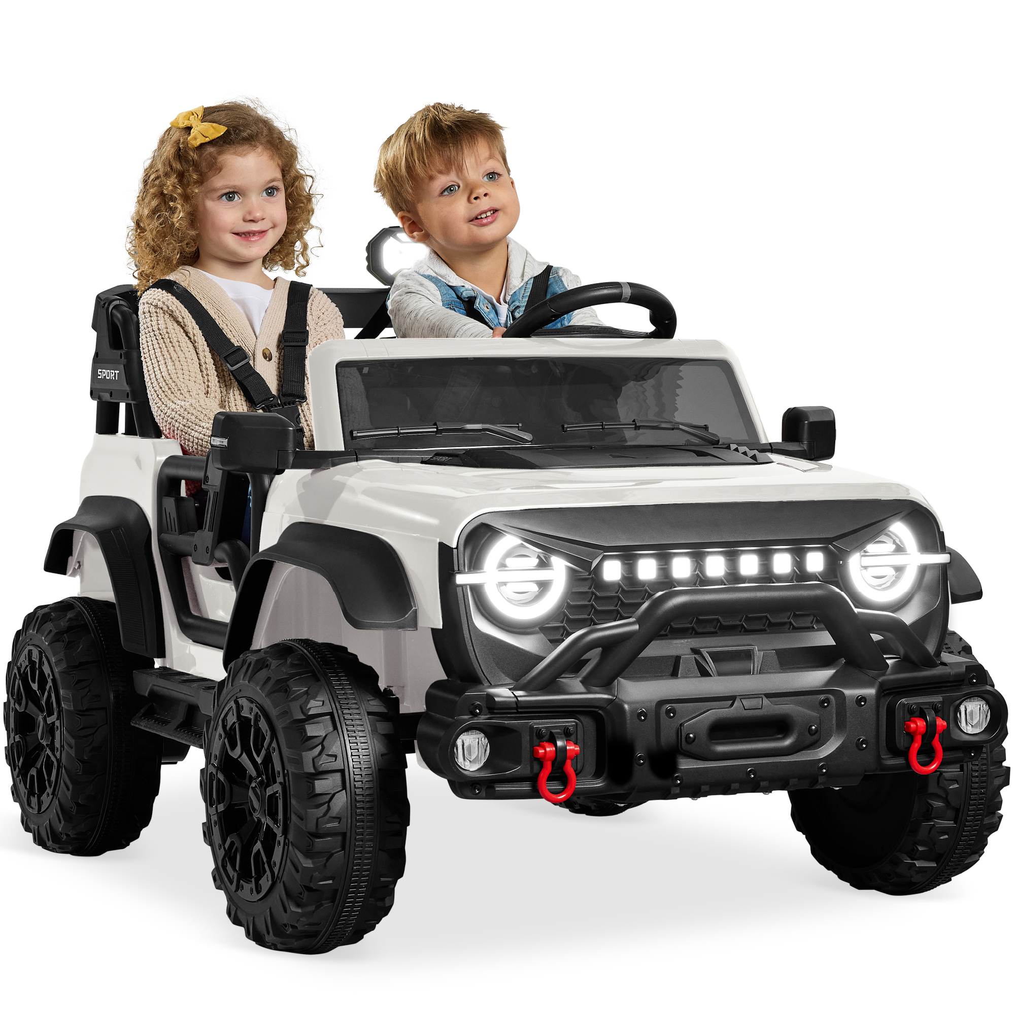 Kids 24V 2-Seater Electric Ride-On Car Truck w/ Parent Control, Bluetooth, LED Lights - White - Best Choice Products Online