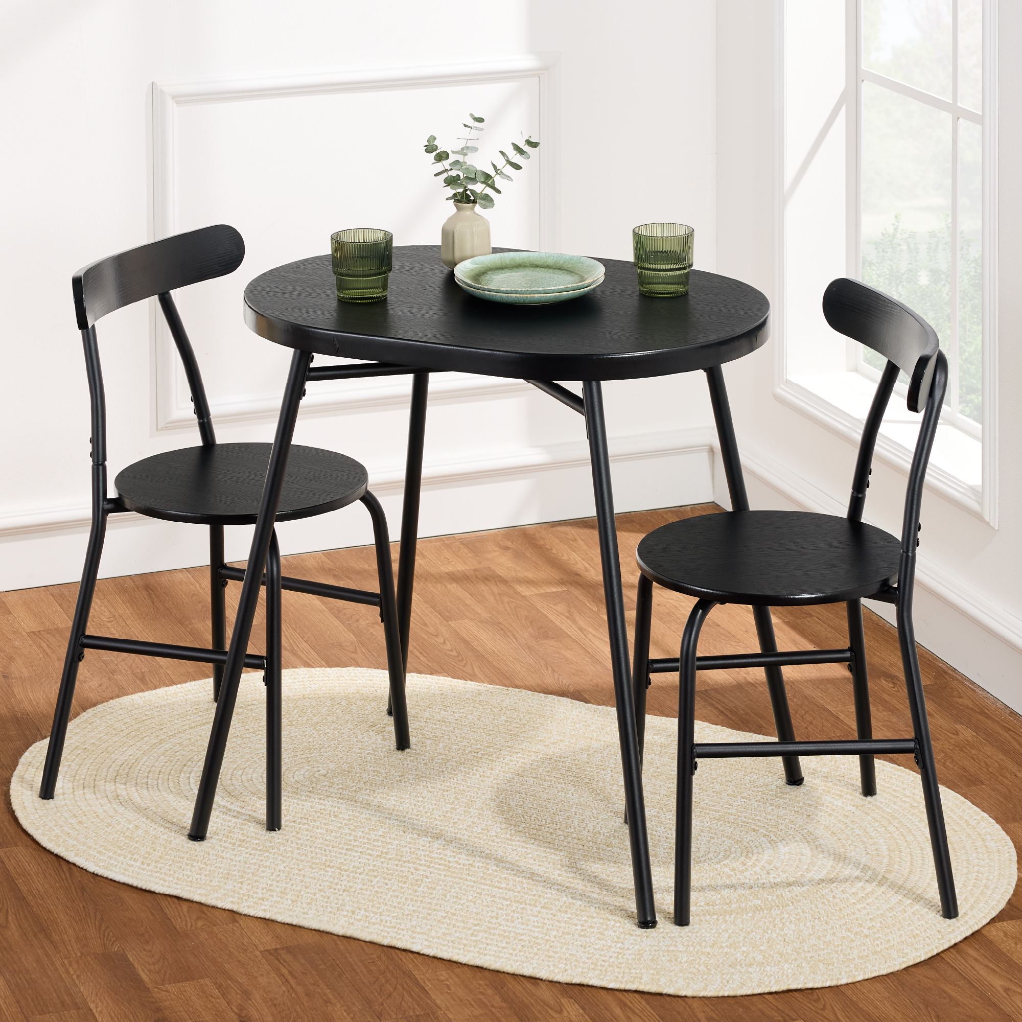 3-Piece Modern Oval Dining Table Set, Small Kitchen Dinette w/ 2 Chairs - Black/Black - Best Choice Products Online