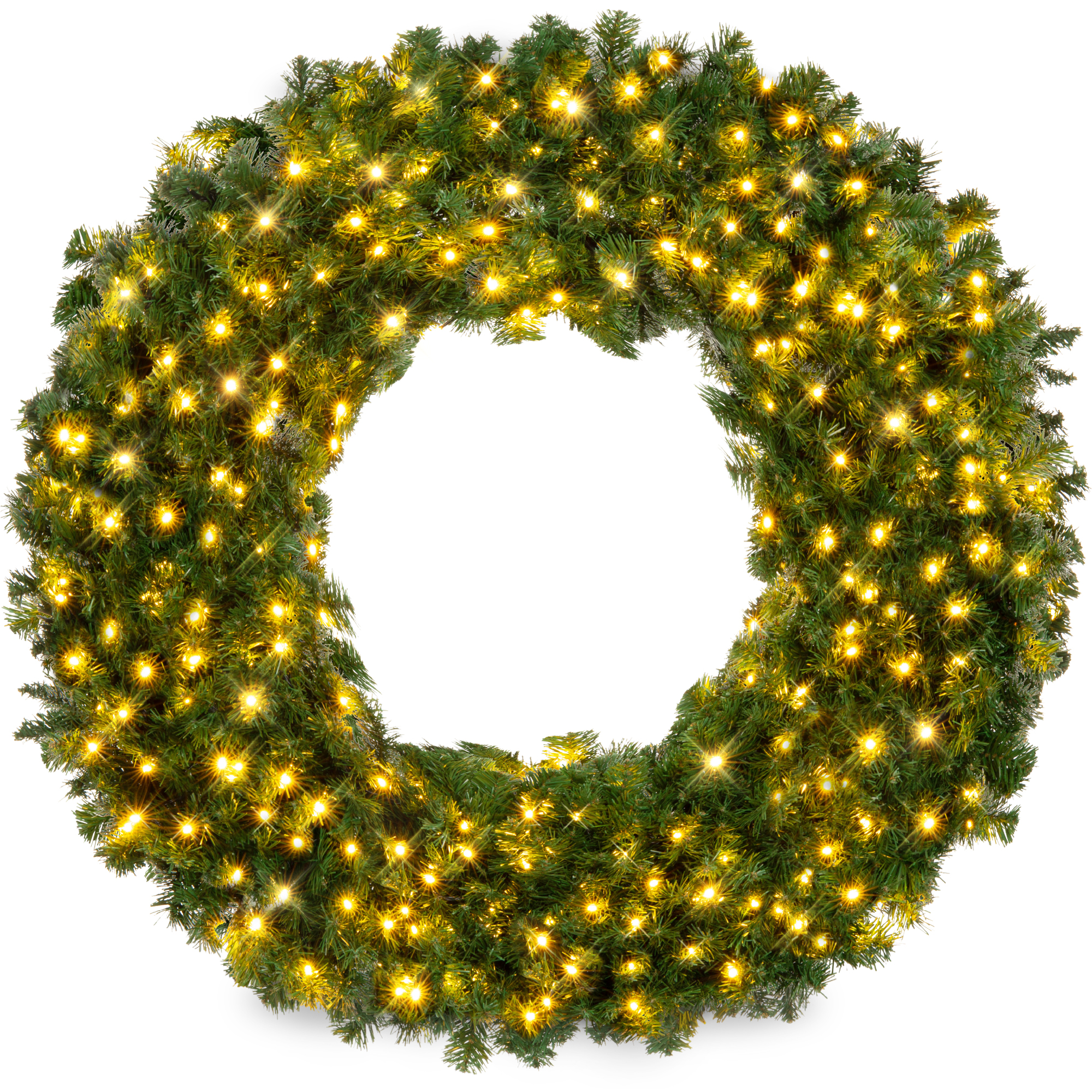 36in Artificial Pre-Lit Fir Christmas Wreath Decoration w/ 150 LED Lights, 300 Tips, Power Plug-In - Best Choice Products Online