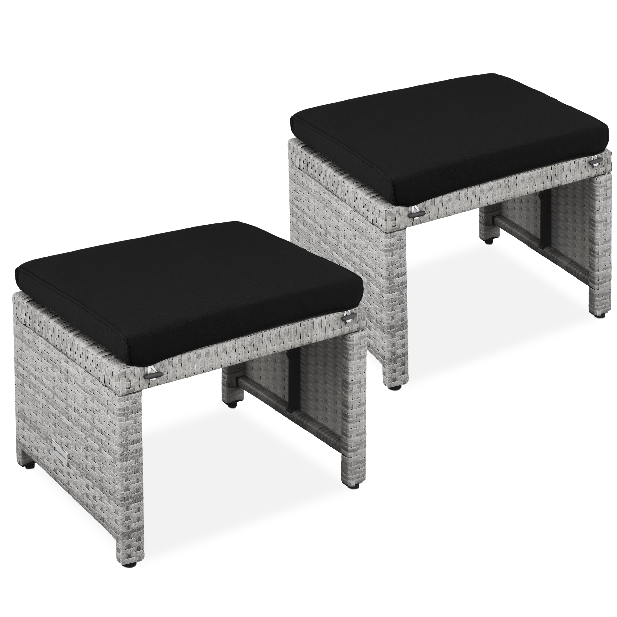 Multipurpose Patio Wicker Ottomans w/ Removable Cushions, Steel Frame, Set of 2 - Gray/Black - Best Choice Products Online