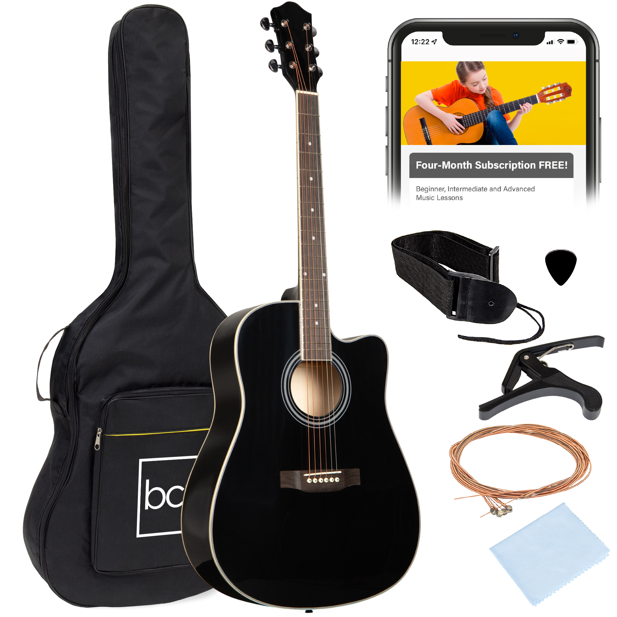 41in Full Size Beginner Acoustic Guitar Set w/ Case, Strap, Capo, Strings, Pick, Tuner - Black - Best Choice Products Online