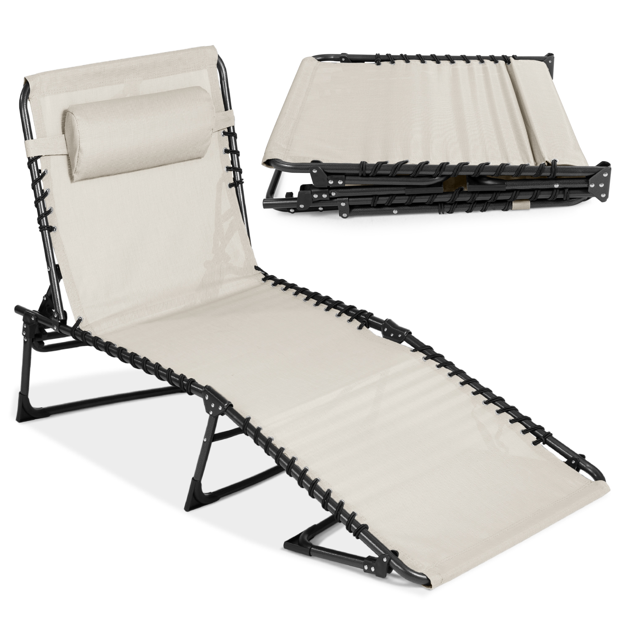 Patio Chaise Lounge Chair, Outdoor Portable Adjustable Pool Recliner w/ Pillow - Ivory - Best Choice Products Online