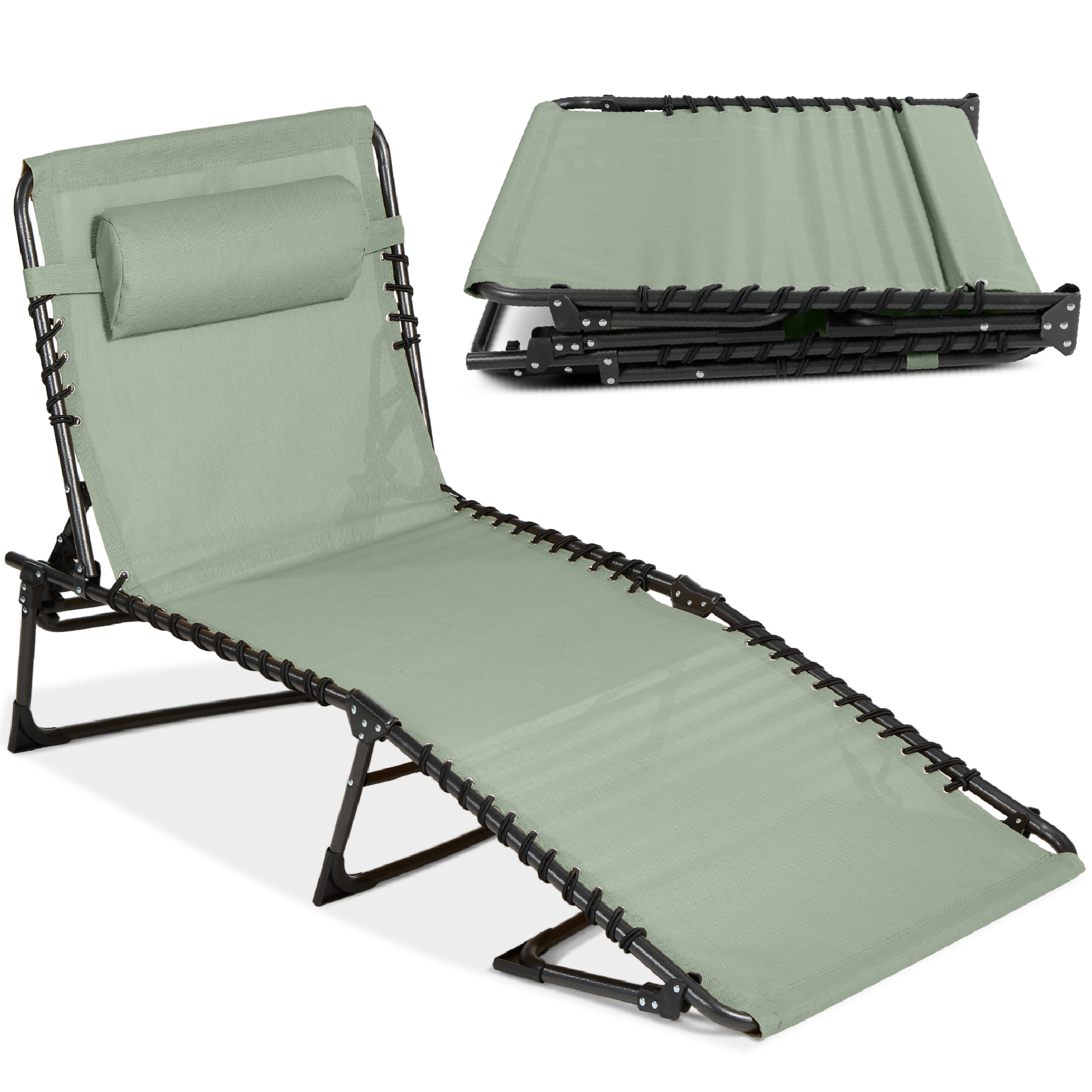 Patio Chaise Lounge Chair, Outdoor Portable Adjustable Pool Recliner w/ Pillow - Sage Green - Best Choice Products Online