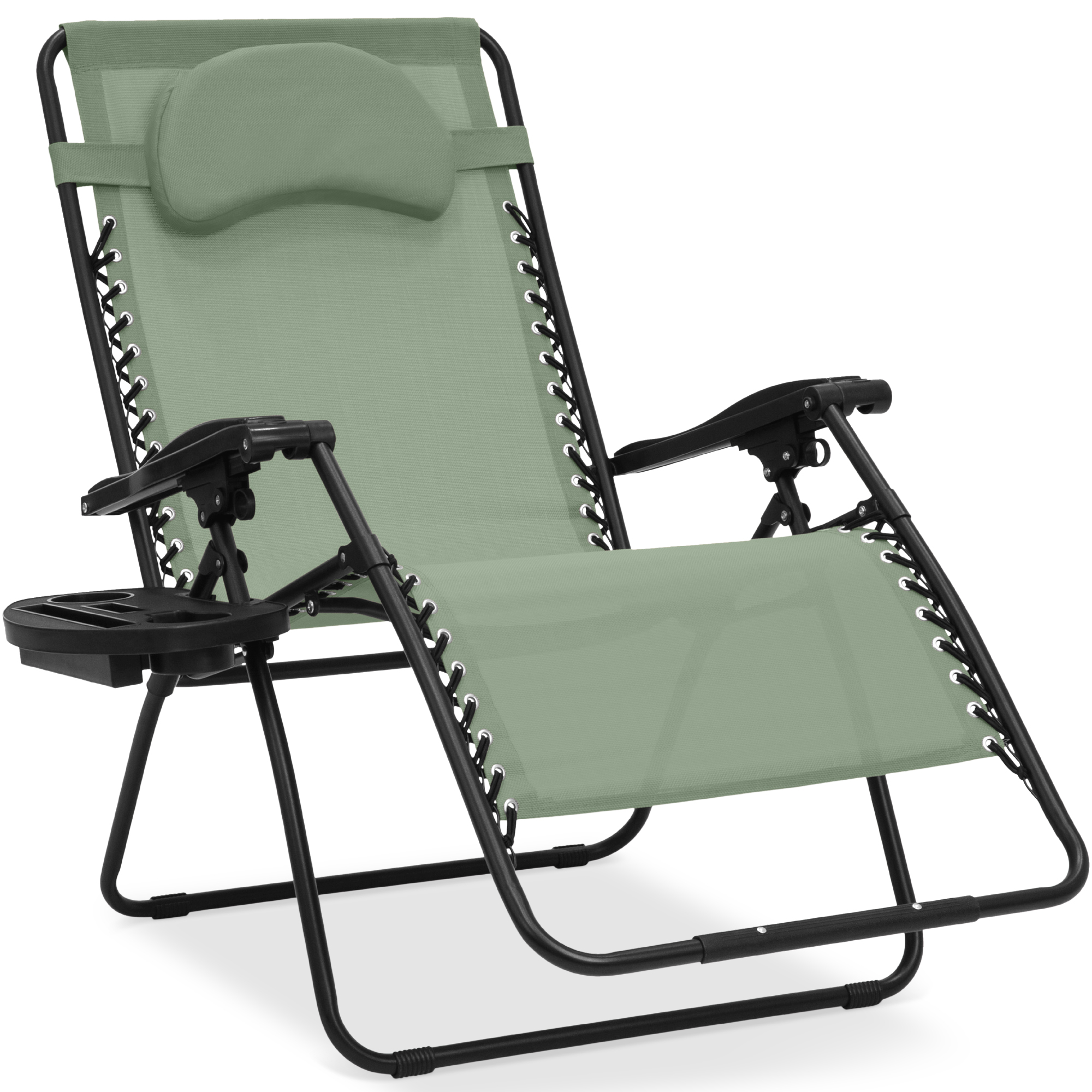 Oversized Zero Gravity Chair w/ Pillow, Cupholder, Folding Outdoor Lounge Recliner For Patio & Pool - Sage Green - Best Choice Products Online