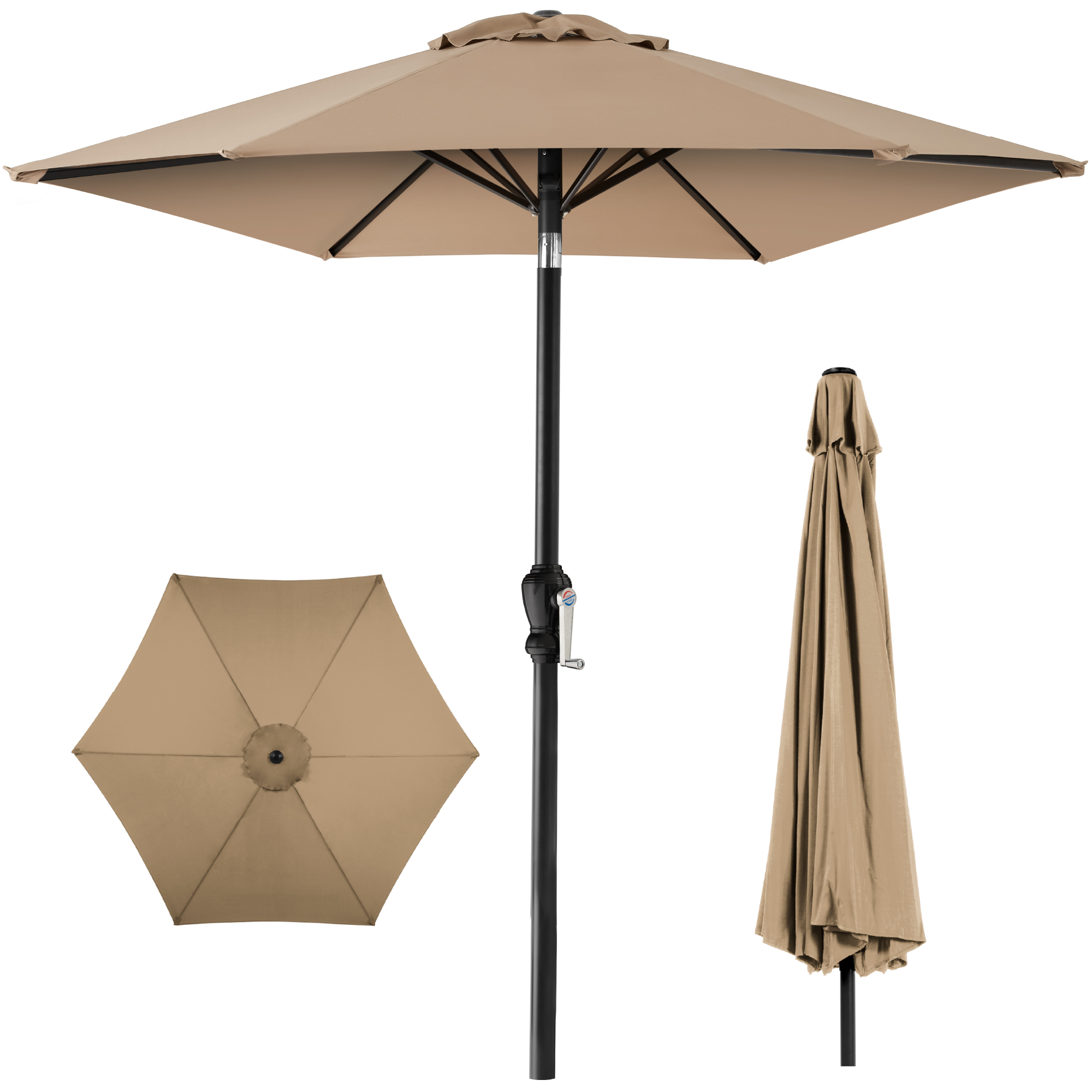 10ft Outdoor Steel Market Patio Umbrella w/ Crank, Tilt Push Button, 6 Ribs - Tan - Best Choice Products Online