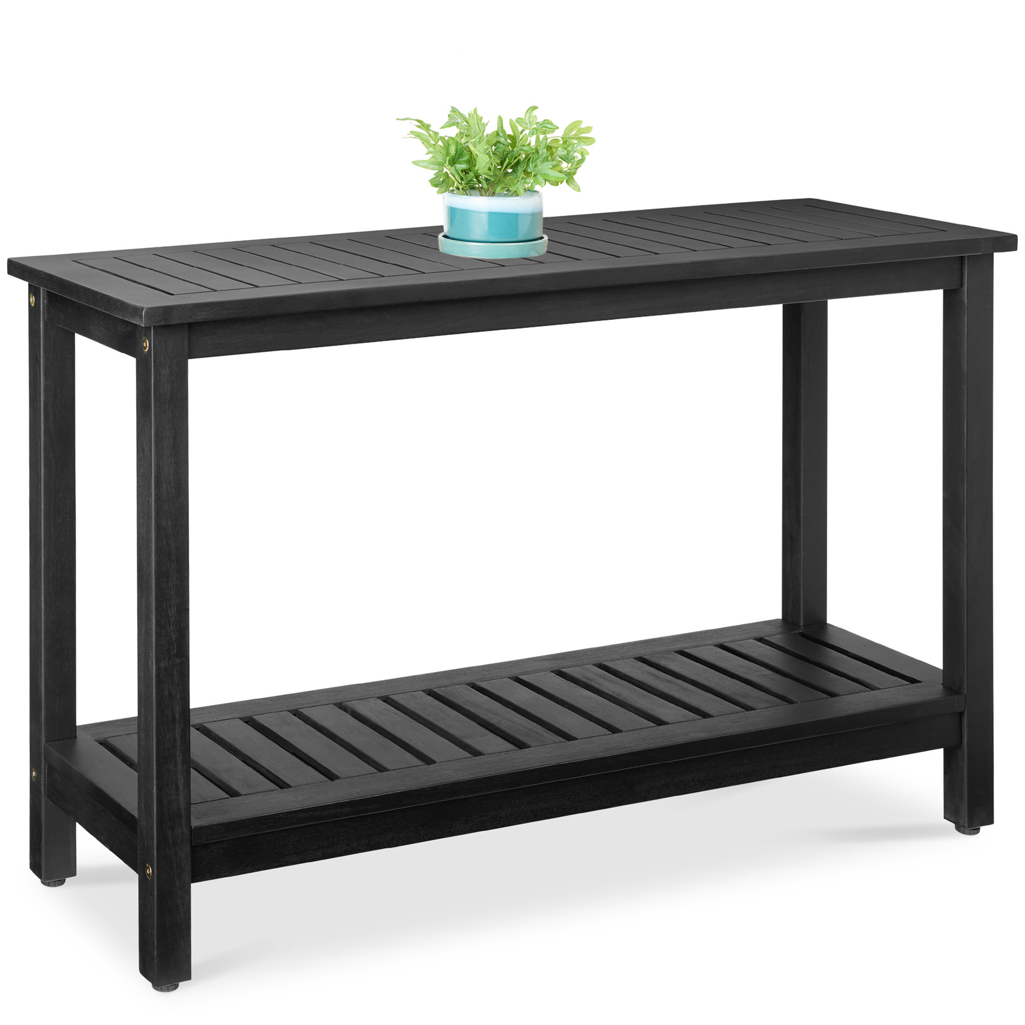 2-Shelf Indoor/Outdoor Wooden Console Table Multifunctional Buffet Bar Storage w/ Natural Finish, 48in - Black - Best Choice Products Online