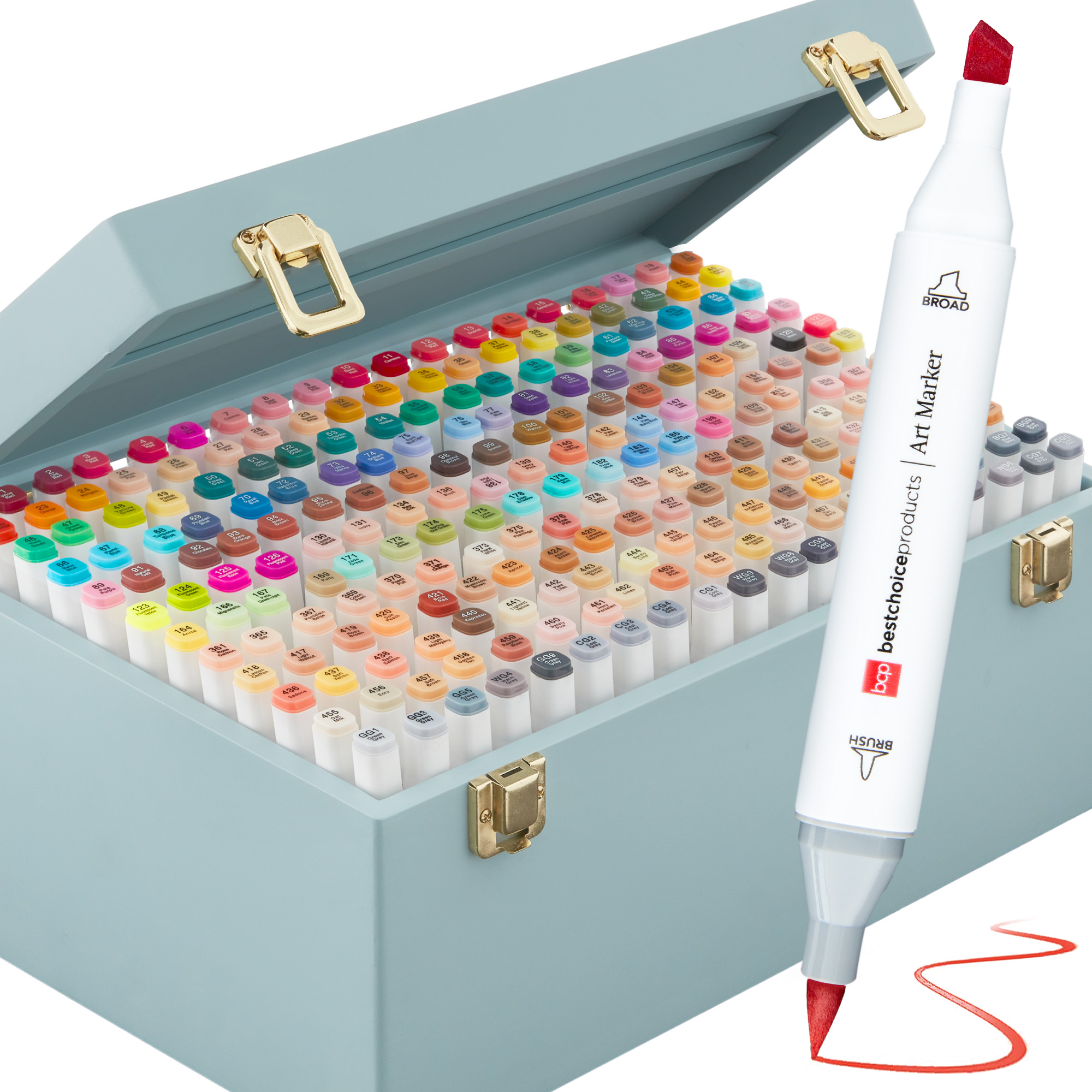 Alcohol-Based Markers, Dual-Tipped Pens w/ Brush & Chisel Tip, Blue Carrying Case - 228ct - Best Choice Products Online