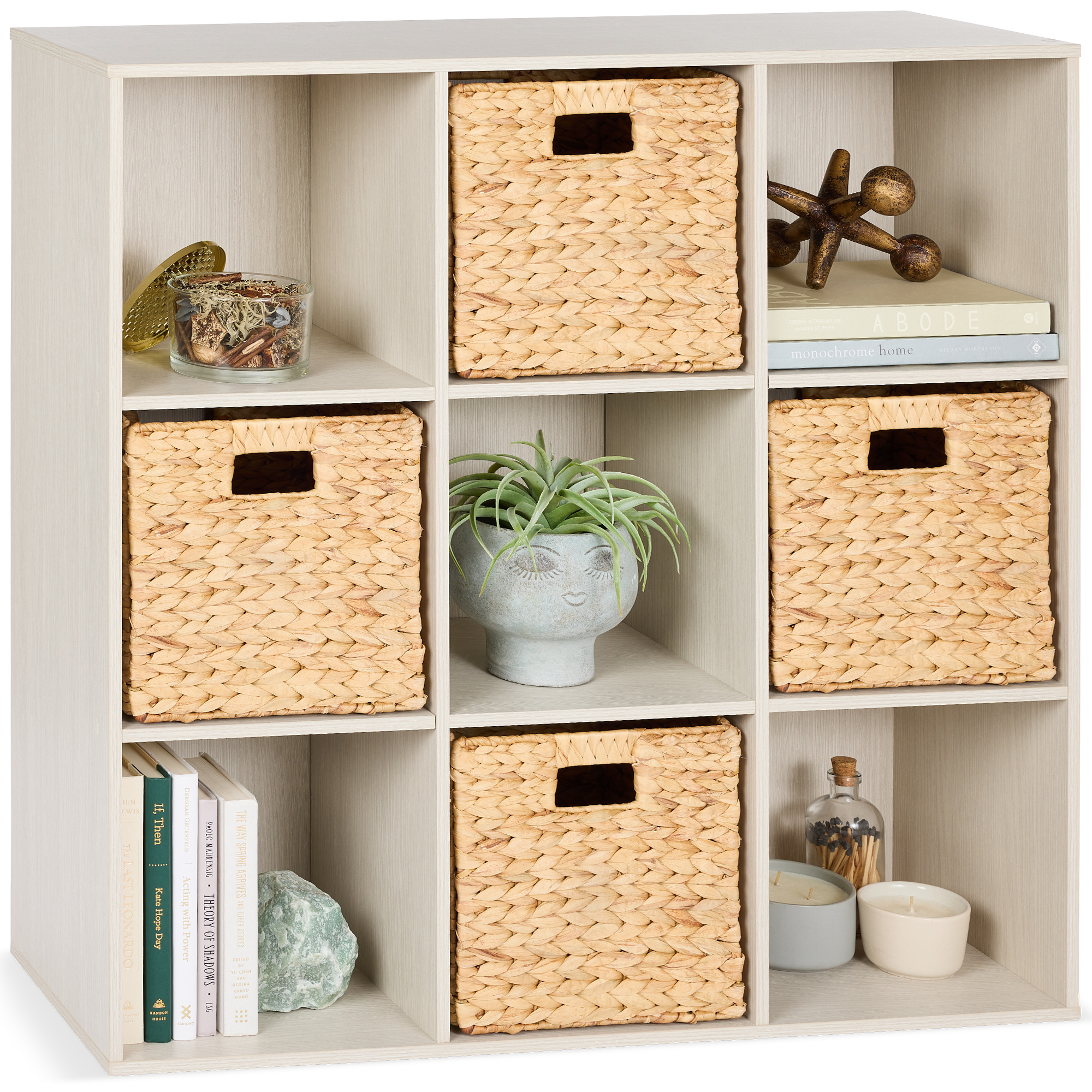 9-Cube Bookshelf, Display Storage System, Compartment Organizer w/ 3 Removable Back Panels - Whitewash - Best Choice Products Online