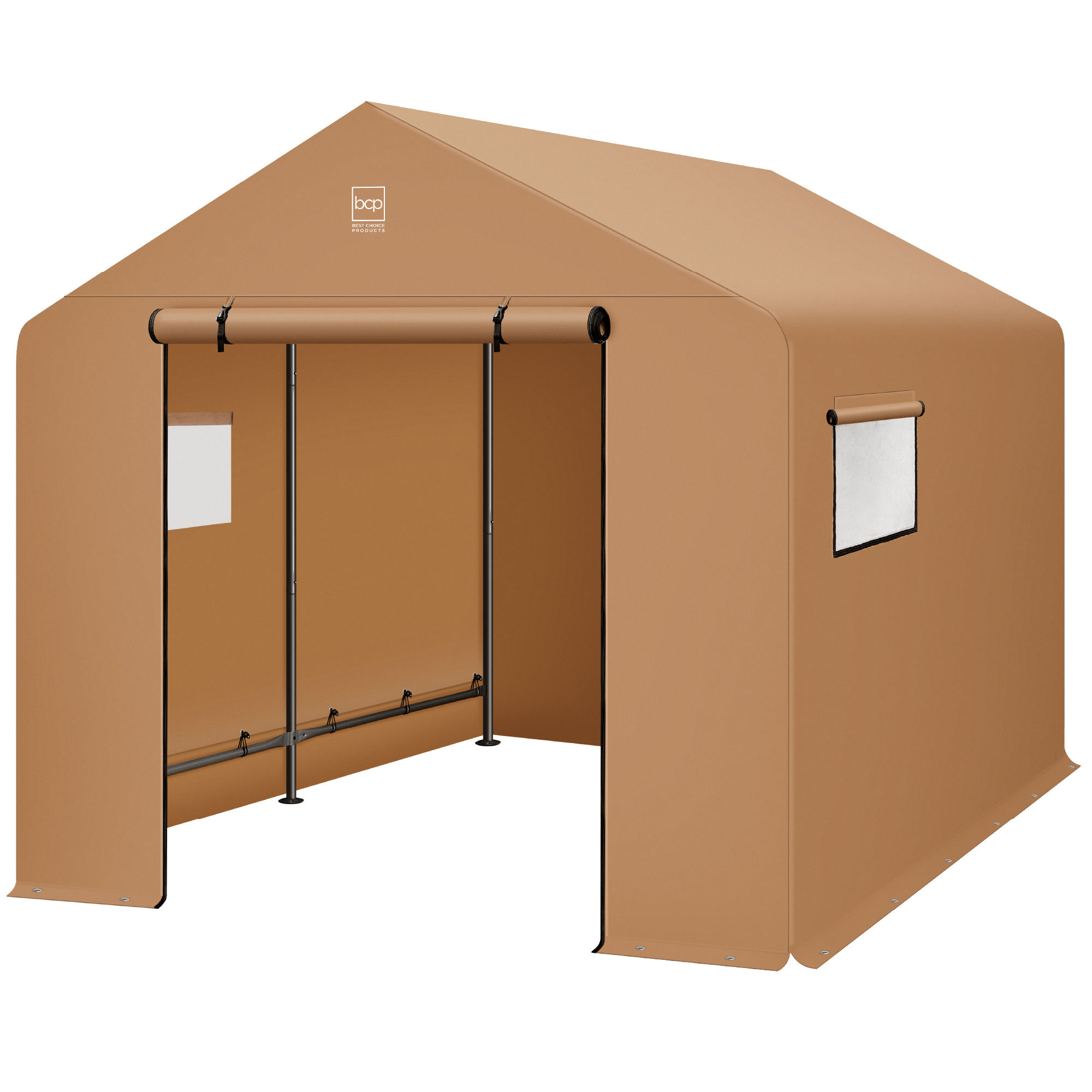 10x8ft Outdoor Fabric Storage Shed, Steel Frame, Dual Roll-Up Zipper Doors, Window - Tan - Best Choice Products Online