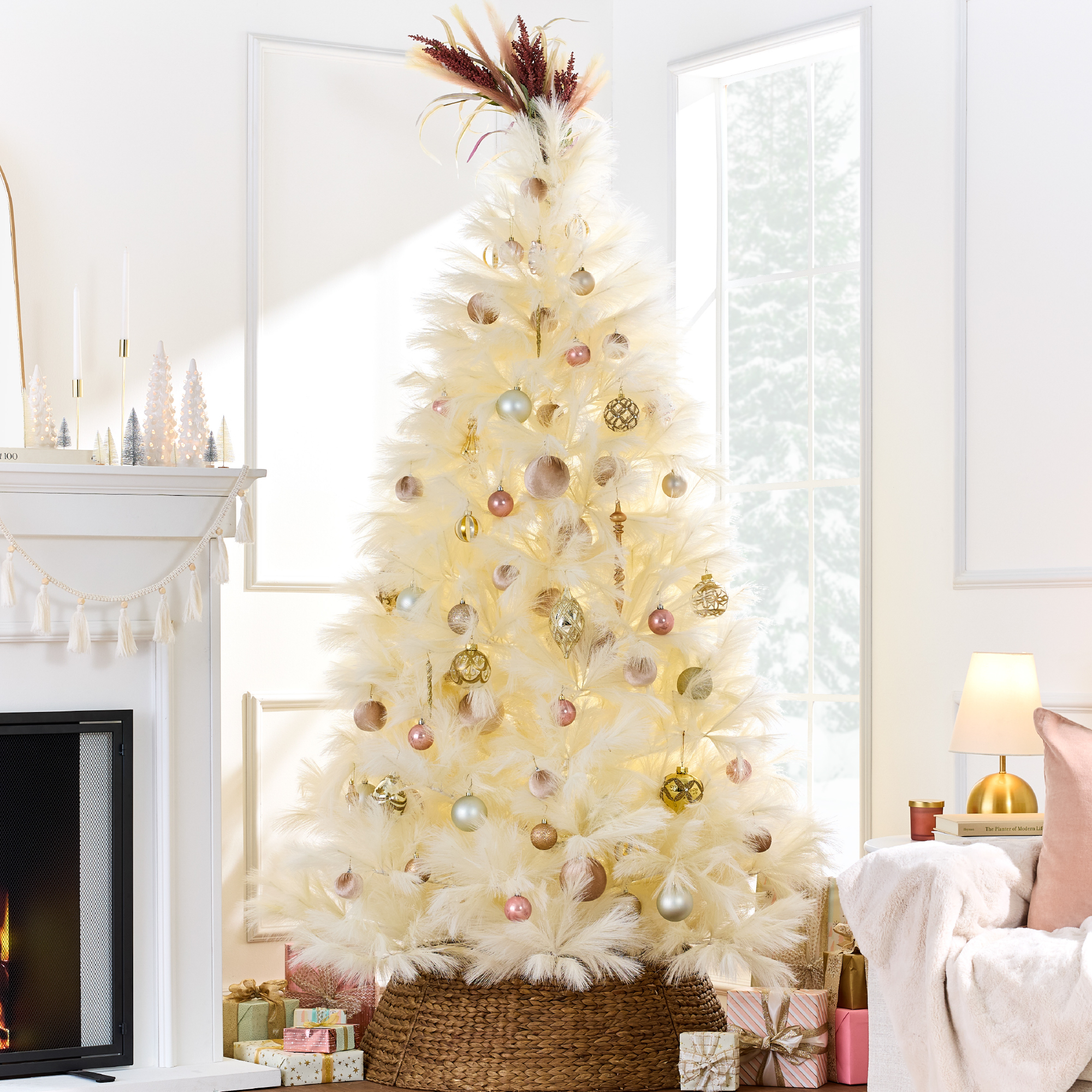 9ft Premium Artificial Ivory Pampas Christmas Tree Holiday Décor w/ Foldable Metal Base - Best Choice Products Online