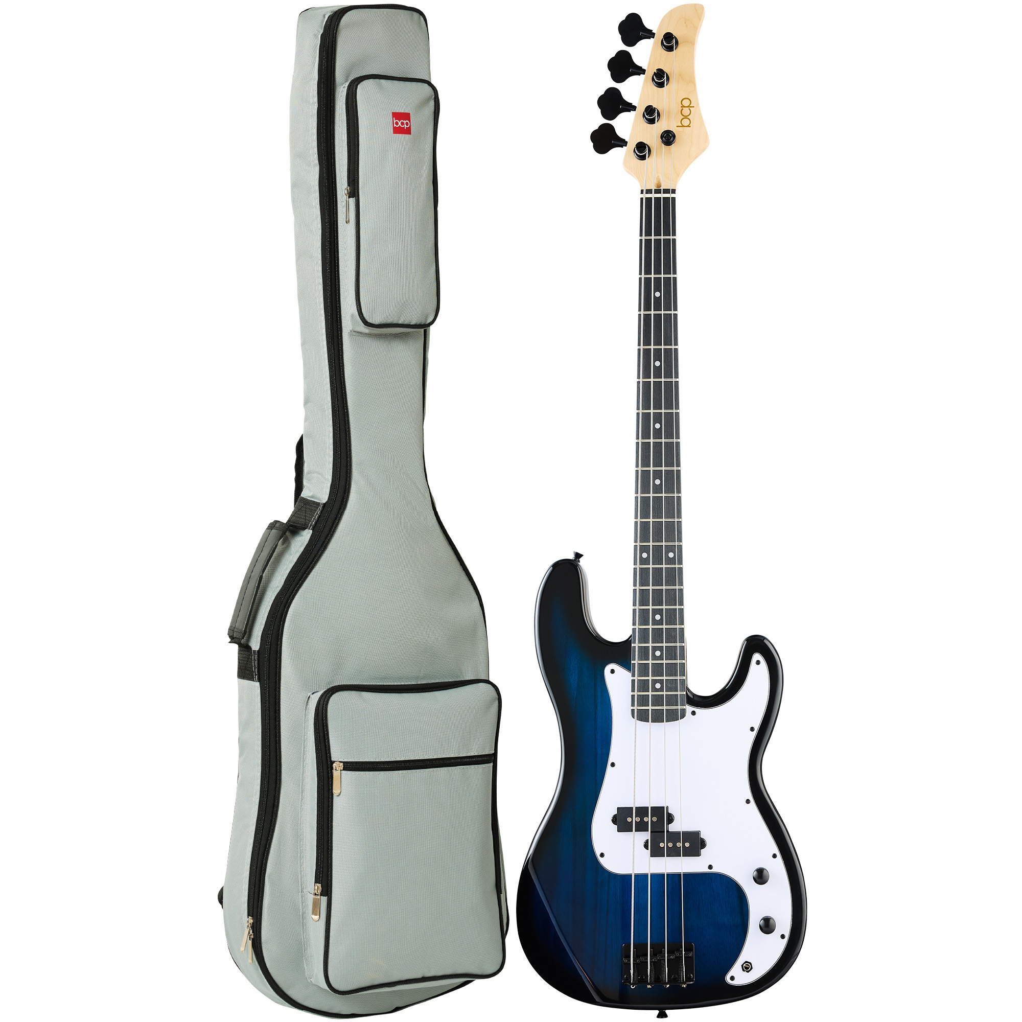 Full Size Beginner 4-String Electric Guitar Bass Guitar w/ Padded Case - Hollywood Blue/White - Best Choice Products Online