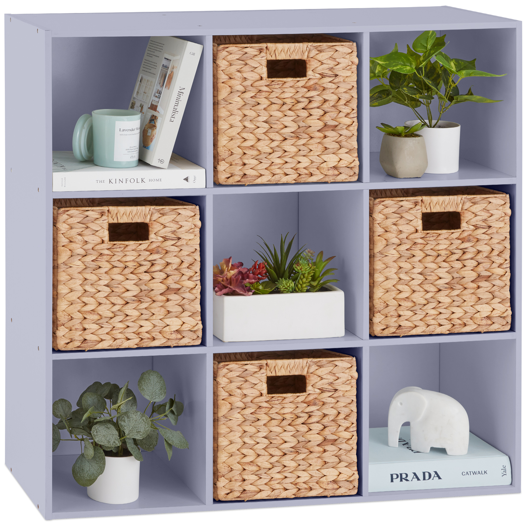 9-Cube Bookshelf, Display Storage System, Compartment Organizer w/ 3 Removable Back Panels - Lavender - Best Choice Products Online