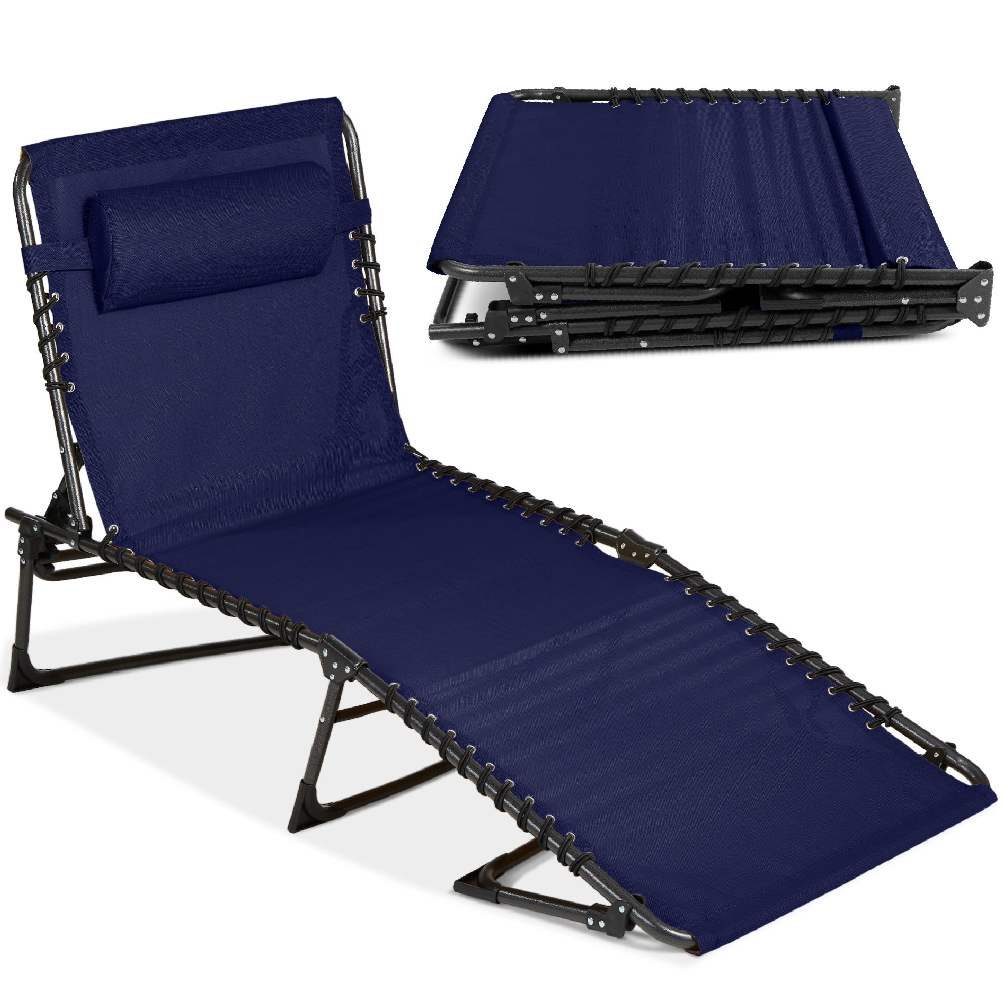Patio Chaise Lounge Chair, Outdoor Portable Adjustable Pool Recliner w/ Pillow - Navy - Best Choice Products Online