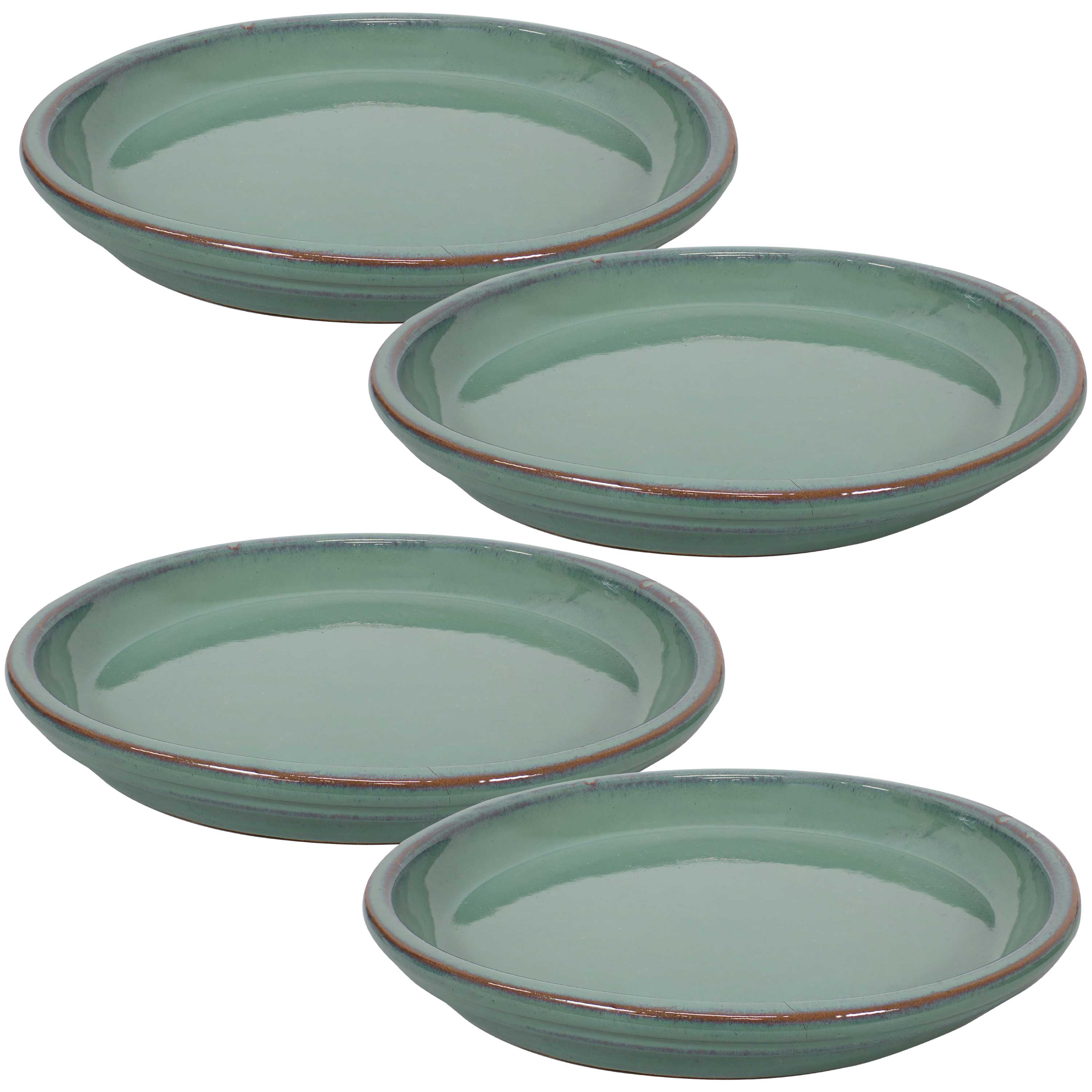 Sunnydaze Ceramic Planter Saucer - Seafoam - 12-Inch - Set of 4