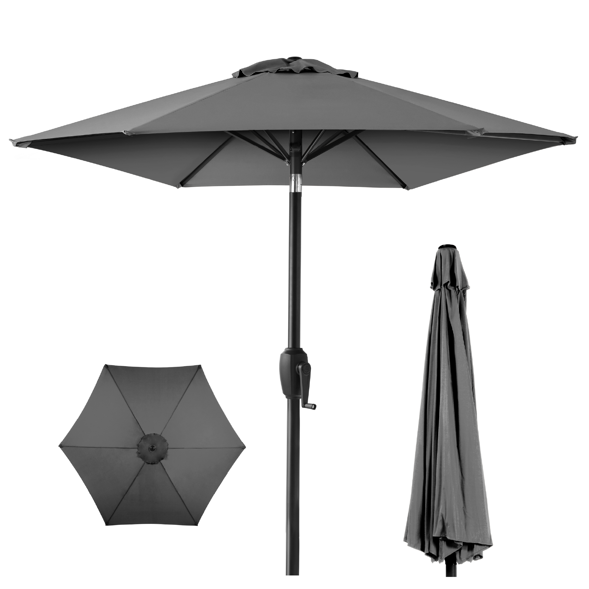 7.5ft Heavy-Duty Outdoor Market Patio Umbrella w/ Push Button Tilt, Easy Crank Lift - Gray | Best Choice Products Online