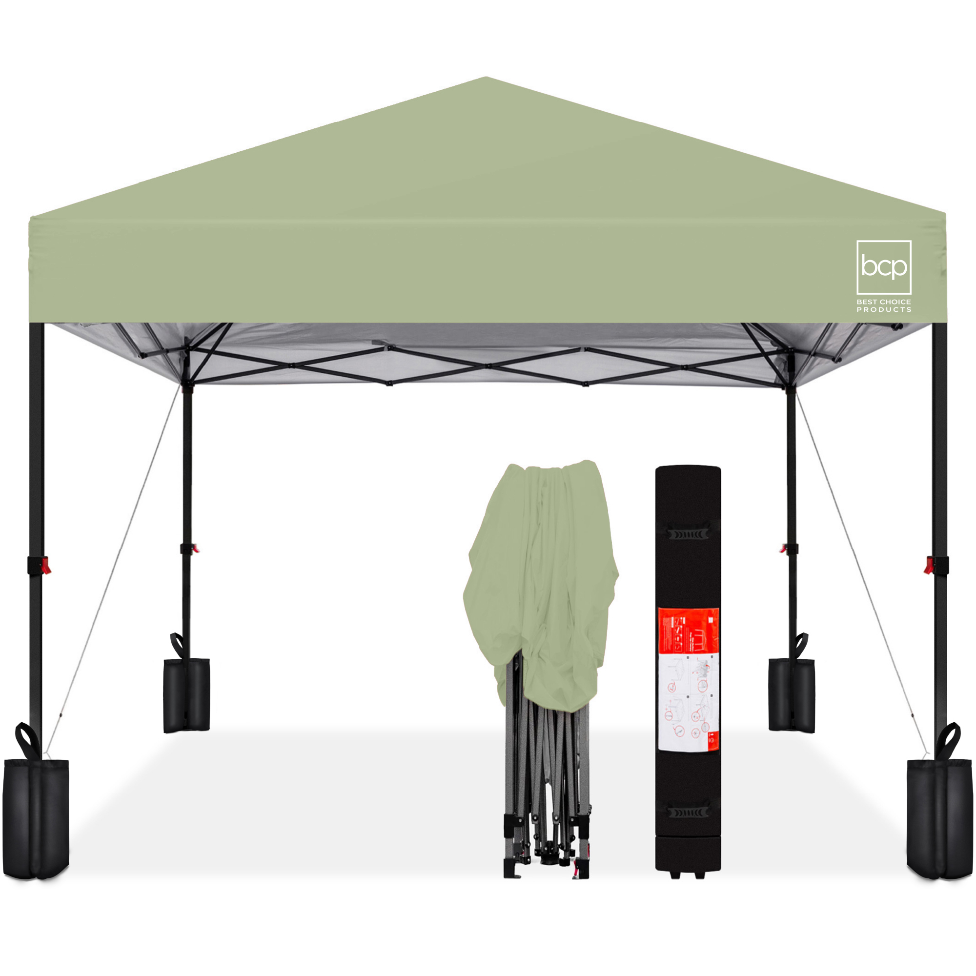 One-Person Setup 10x10ft Instant Pop-Up Canopy Portable Tent w/ 1-Button Push, Wheeled Carry Case - Sage Green - Best Choice Products Online
