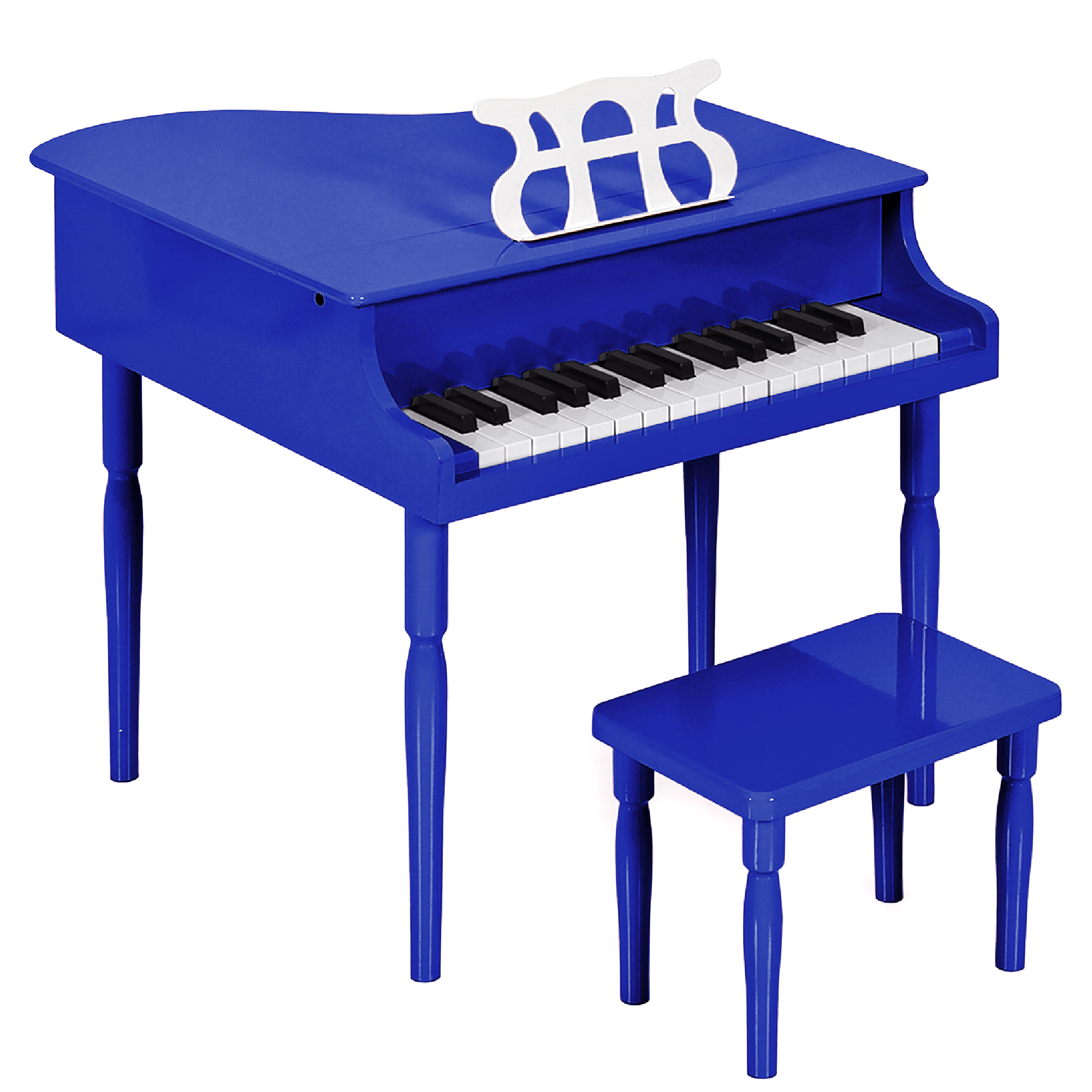 Kids Wooden 30-Key Mini Grand Piano w/ Lid, Bench, Foldable Music Rack, Song Book, Stickers - Dark Blue - Best Choice Products Online