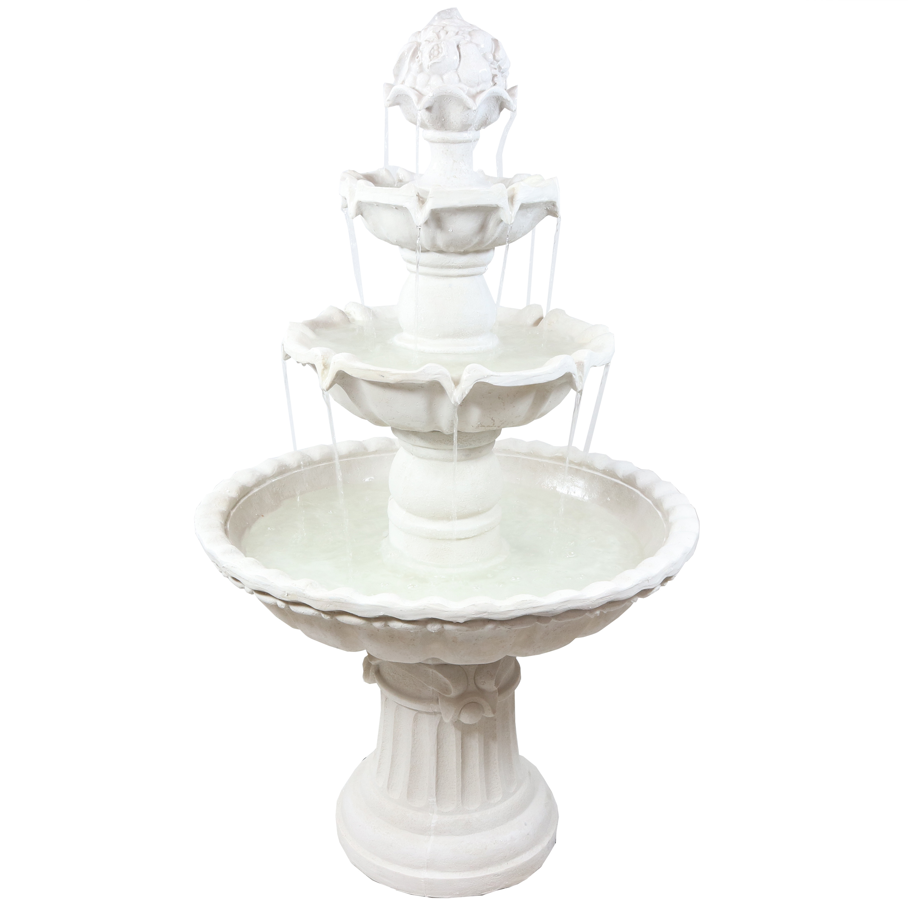 Sunnydaze 3-Tier Outdoor Water Fountain with Fruit Top - White - 52-Inch